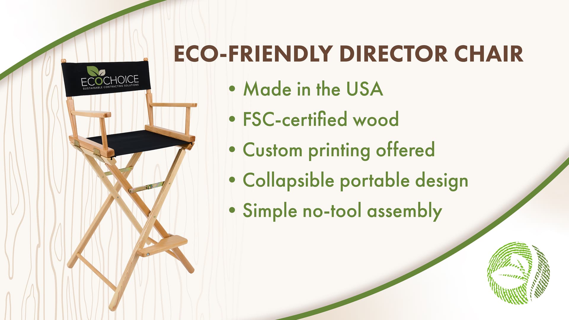 Custom directors chair with easy assembly 