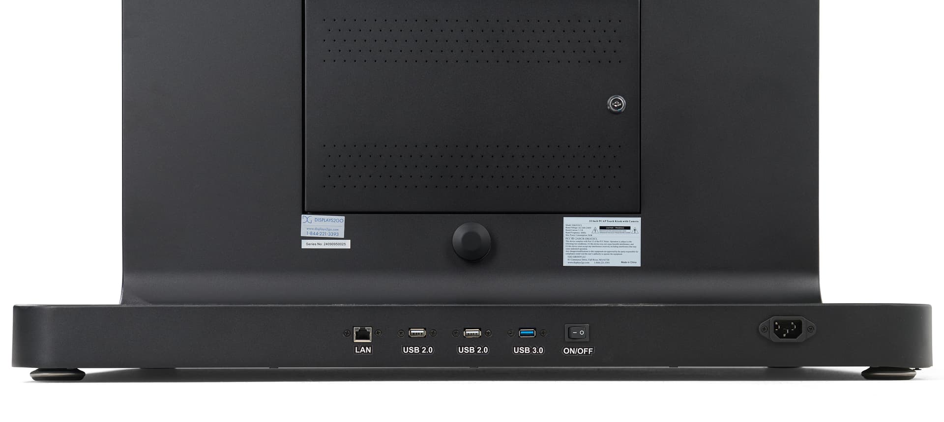 Touch screen kiosk with camera with two 2.0 USB ports, one 3.0 USB ports, and ethernet port