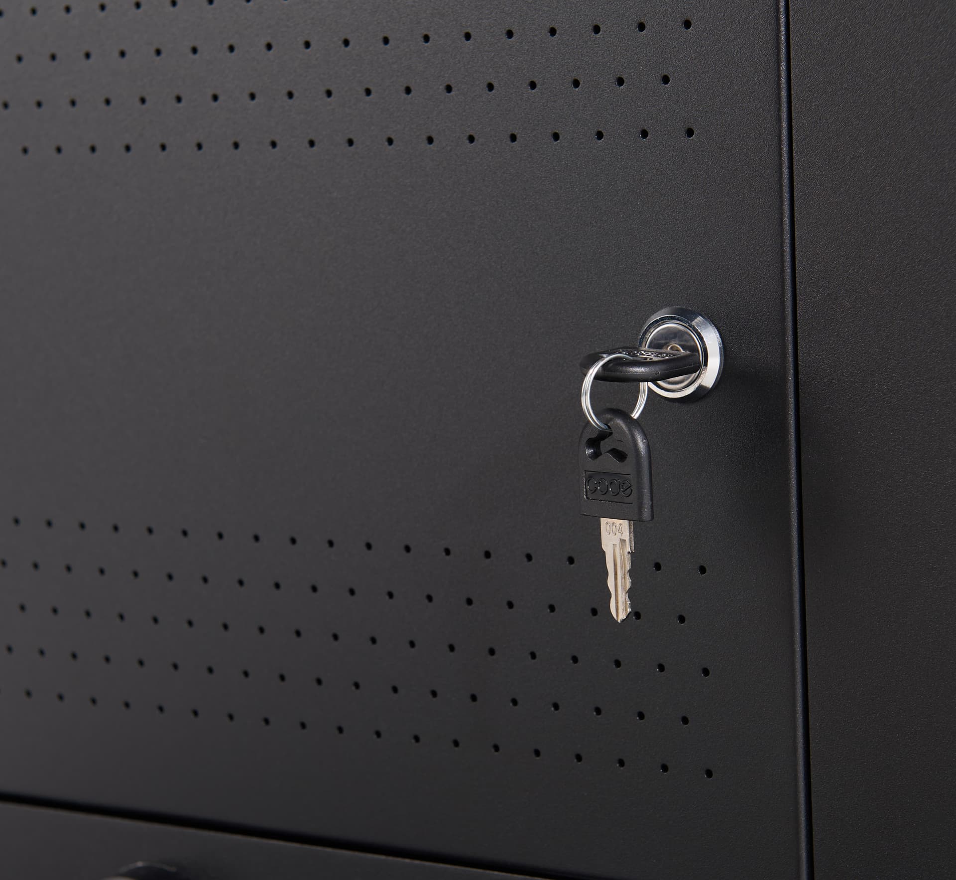 Touch screen kiosk with camera showcasing the keys that access the maintenance panel located on the back of the unit 