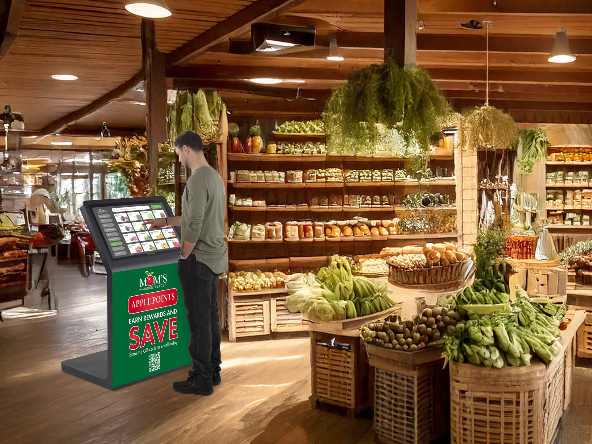 Touch screen kiosk with camera being utilized in a grocery store