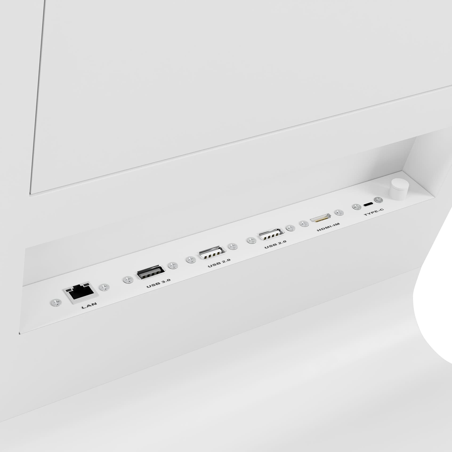 Horizontal touch screen display floor stand connection ports cover all the bases