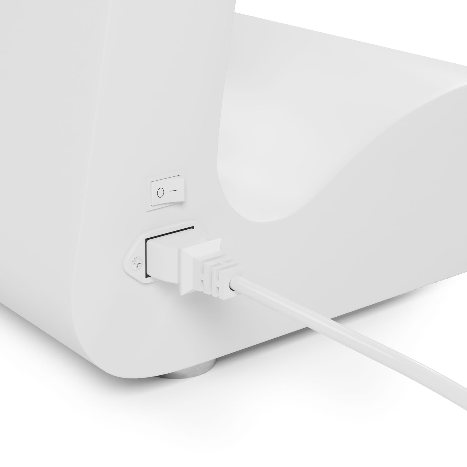 Horizontal touch screen display floor stand with easily accessible cord plug and power switch