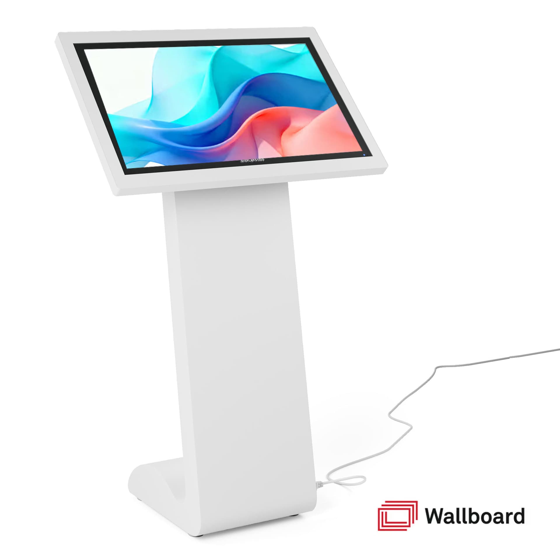 Horizontal touch screen display floor stand comes with subscription to Wallboard's CMS software