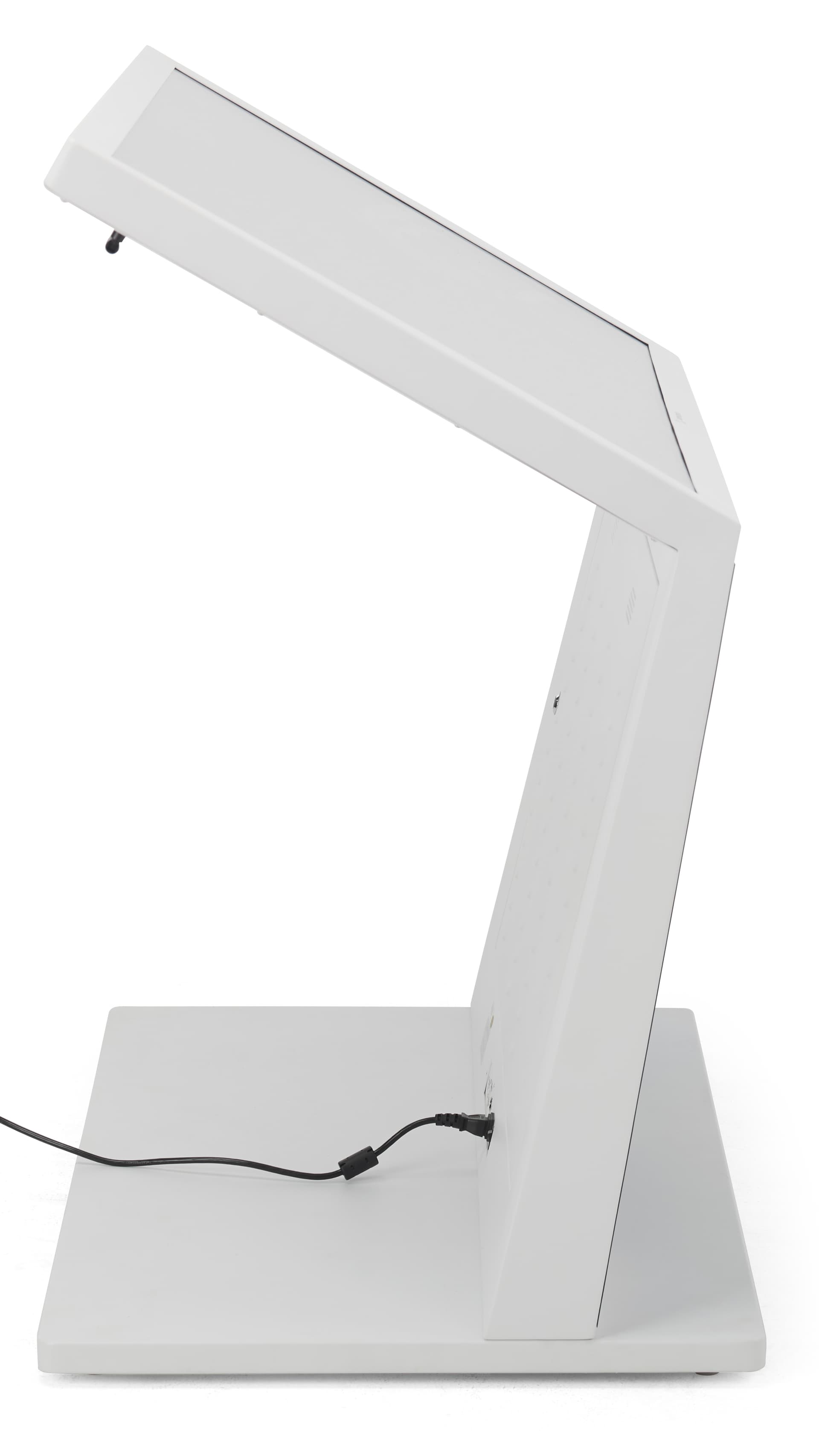 Touch screen interactive kiosk showcasing the sleek side angle