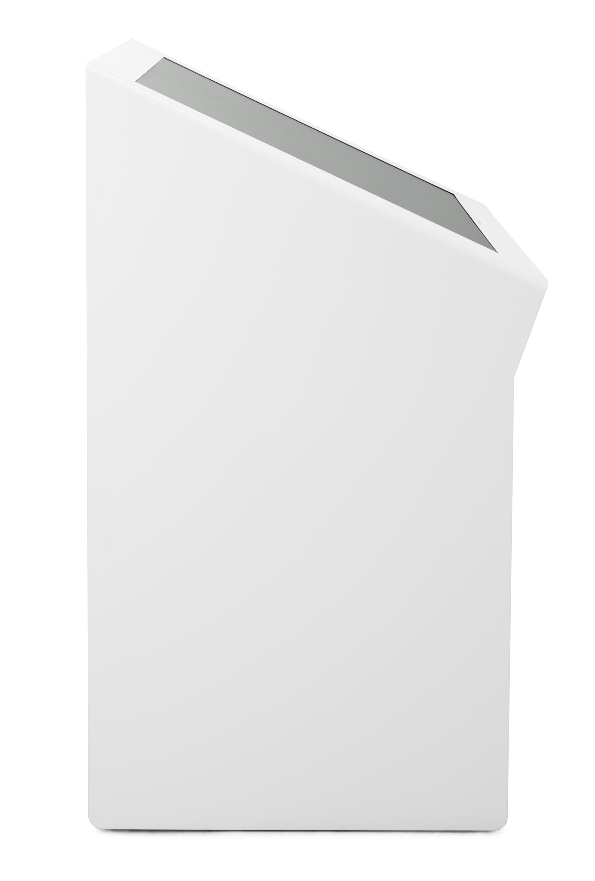 Side view of edge lit horizontal touch screen kiosk 