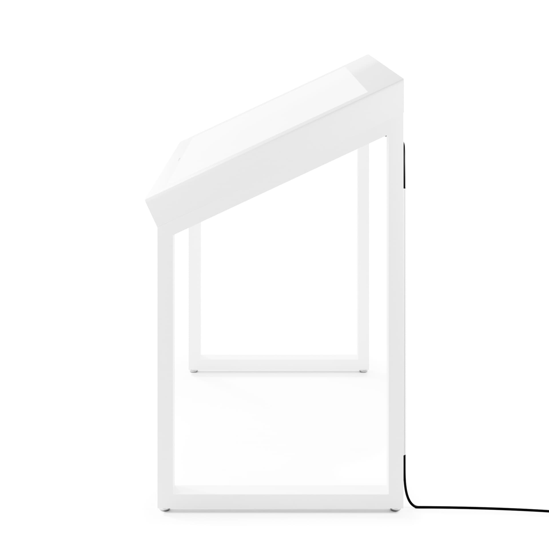 Edge lit horizontal touch screen kiosk showing the sleek side angle of the unit