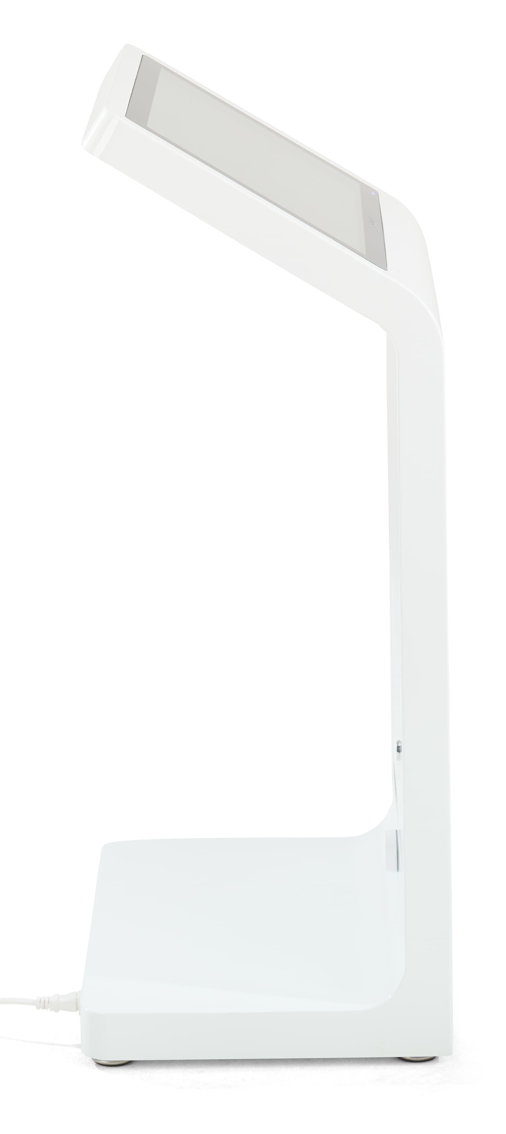 Floor standing touch screen kiosk showcasing the sleek side angle