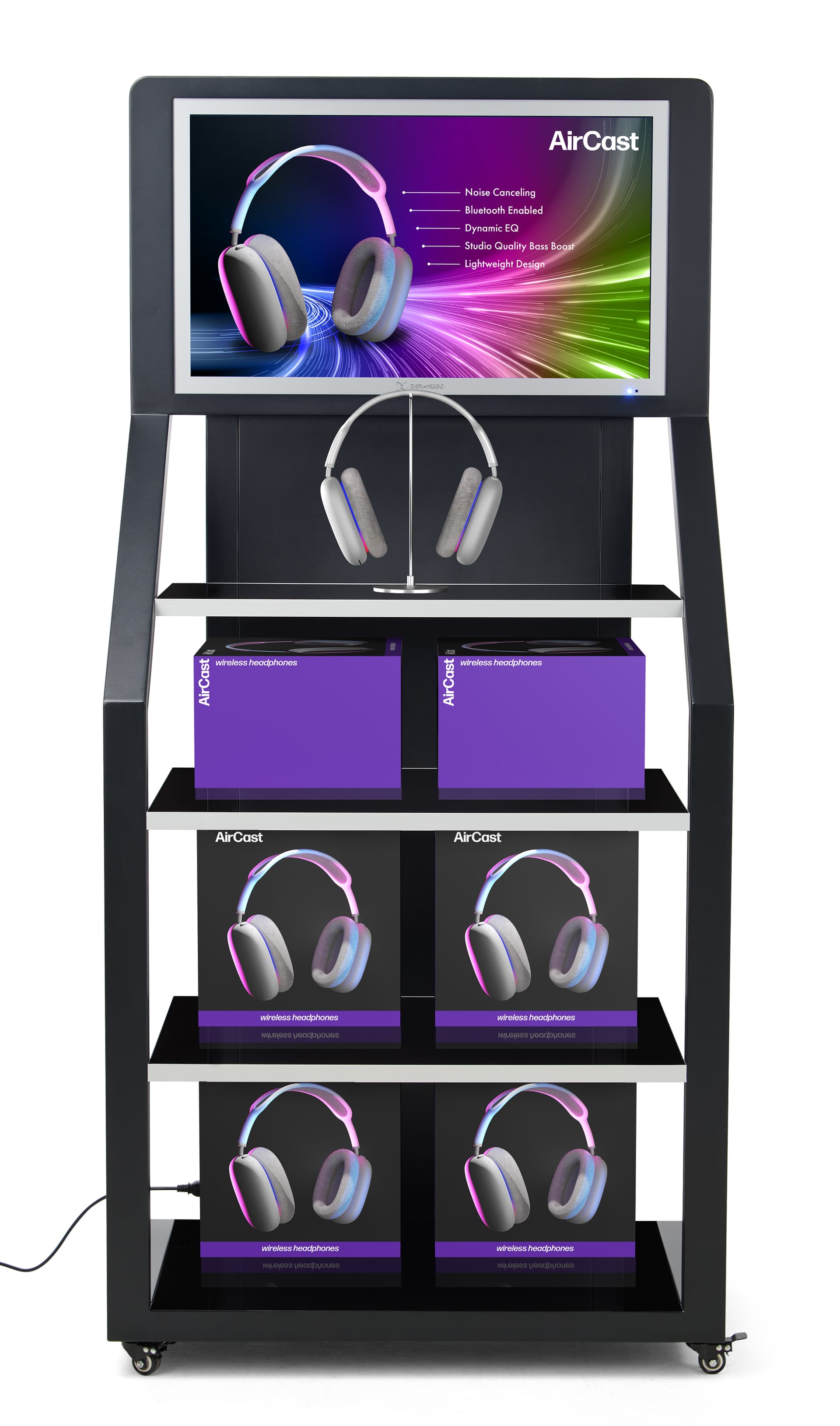 Product display shelves with four tiers 