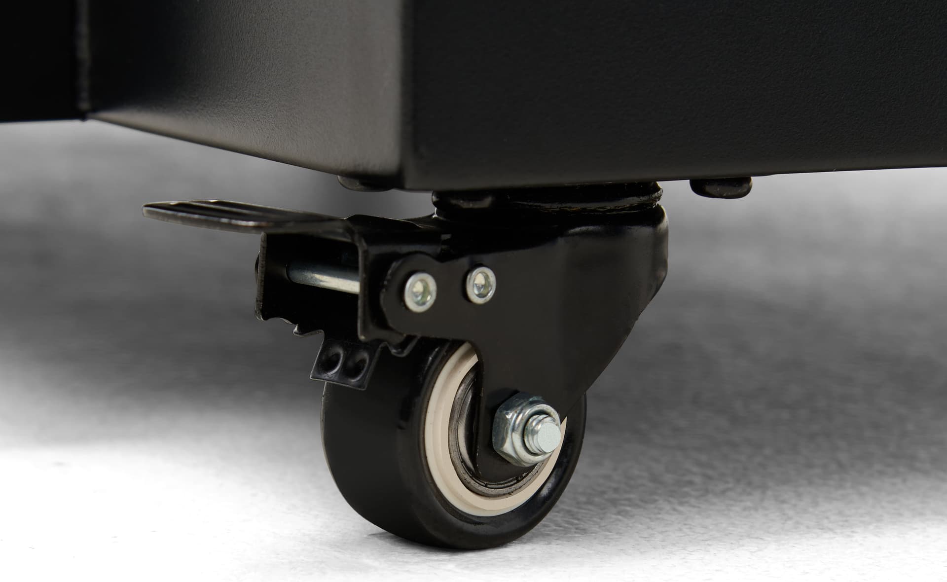 Product display shelves showing caster wheels