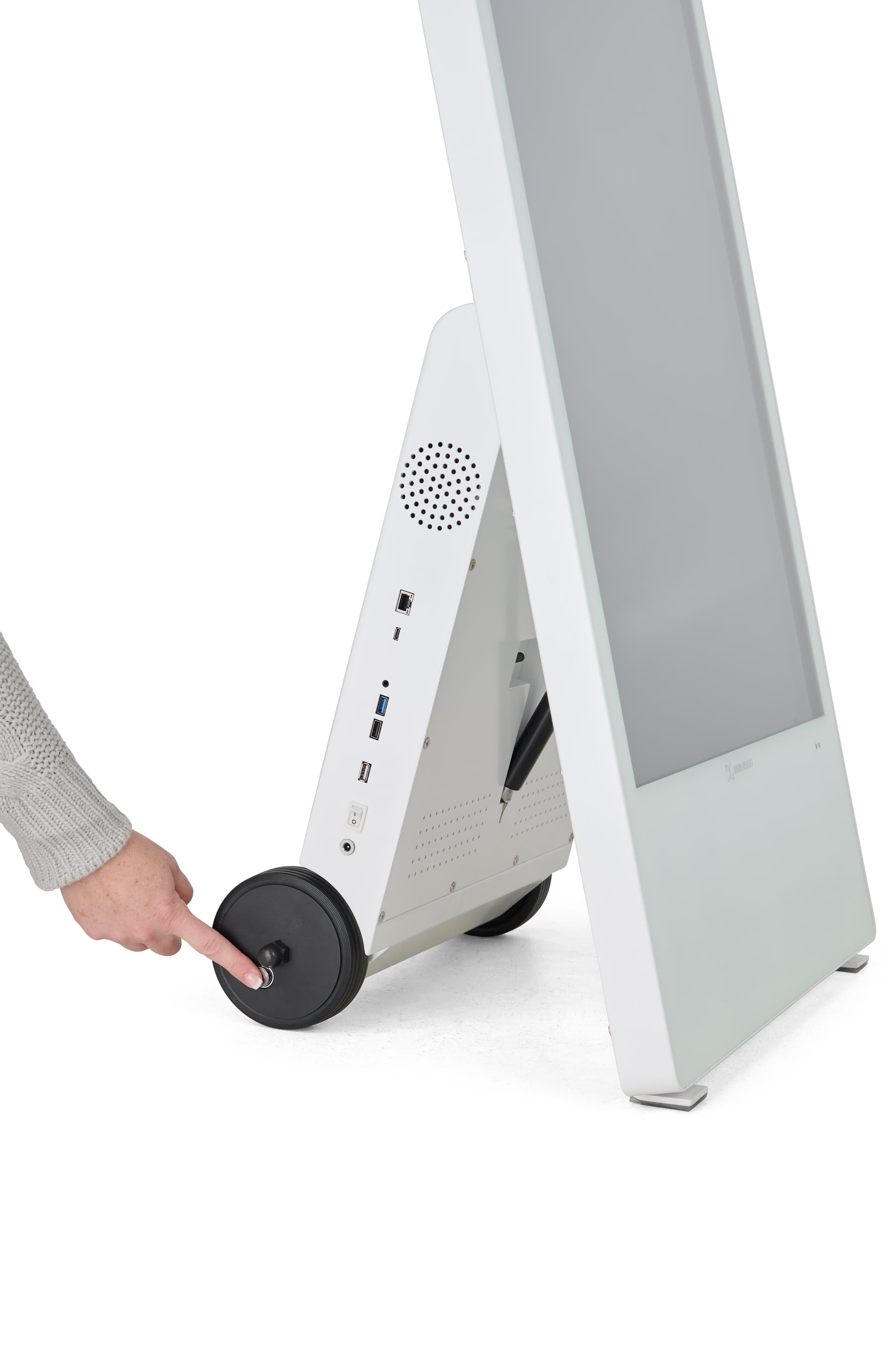 Mobile digital signage with locking wheels