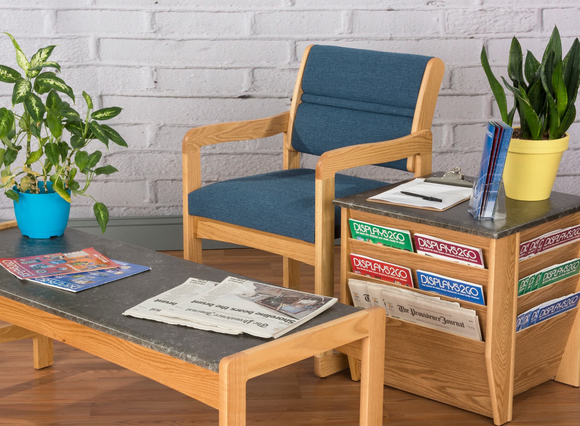 Light Oak Magazine Rack End Table, 8" Pocket Height