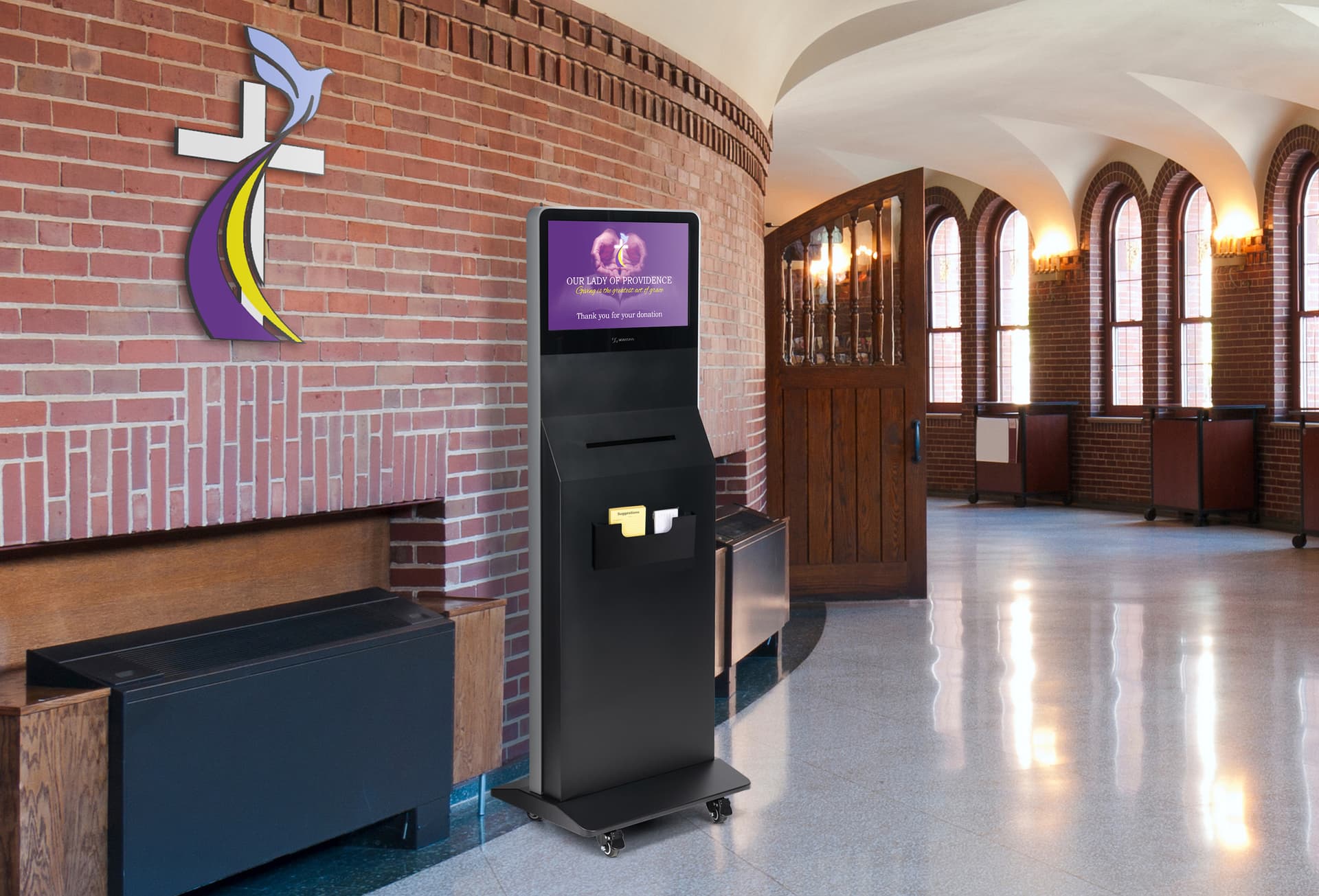 Floor standing suggestion box with Vivid Screen Display 