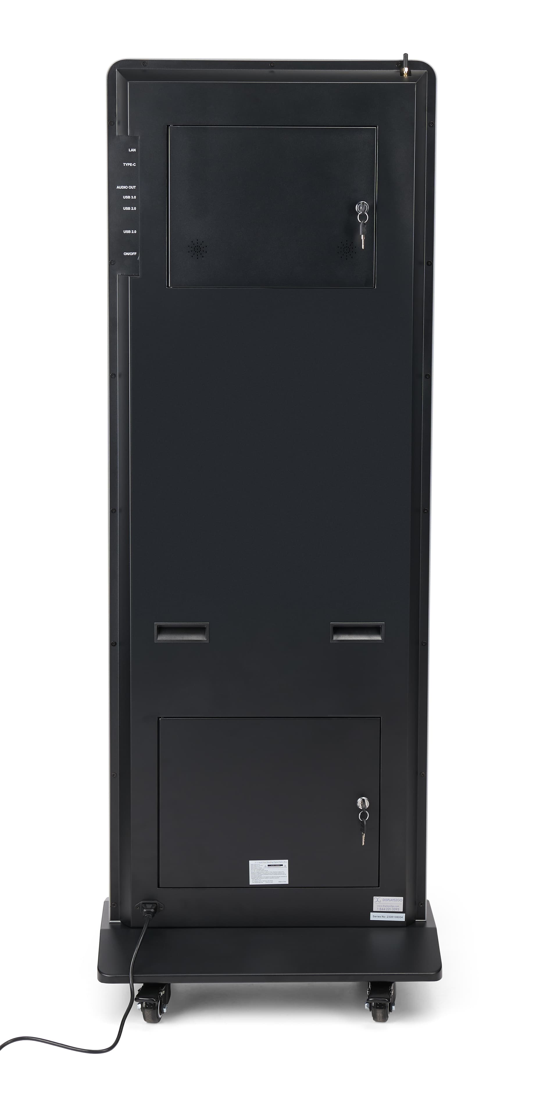 Floor standing suggestion box with video screen and lockable control panel 