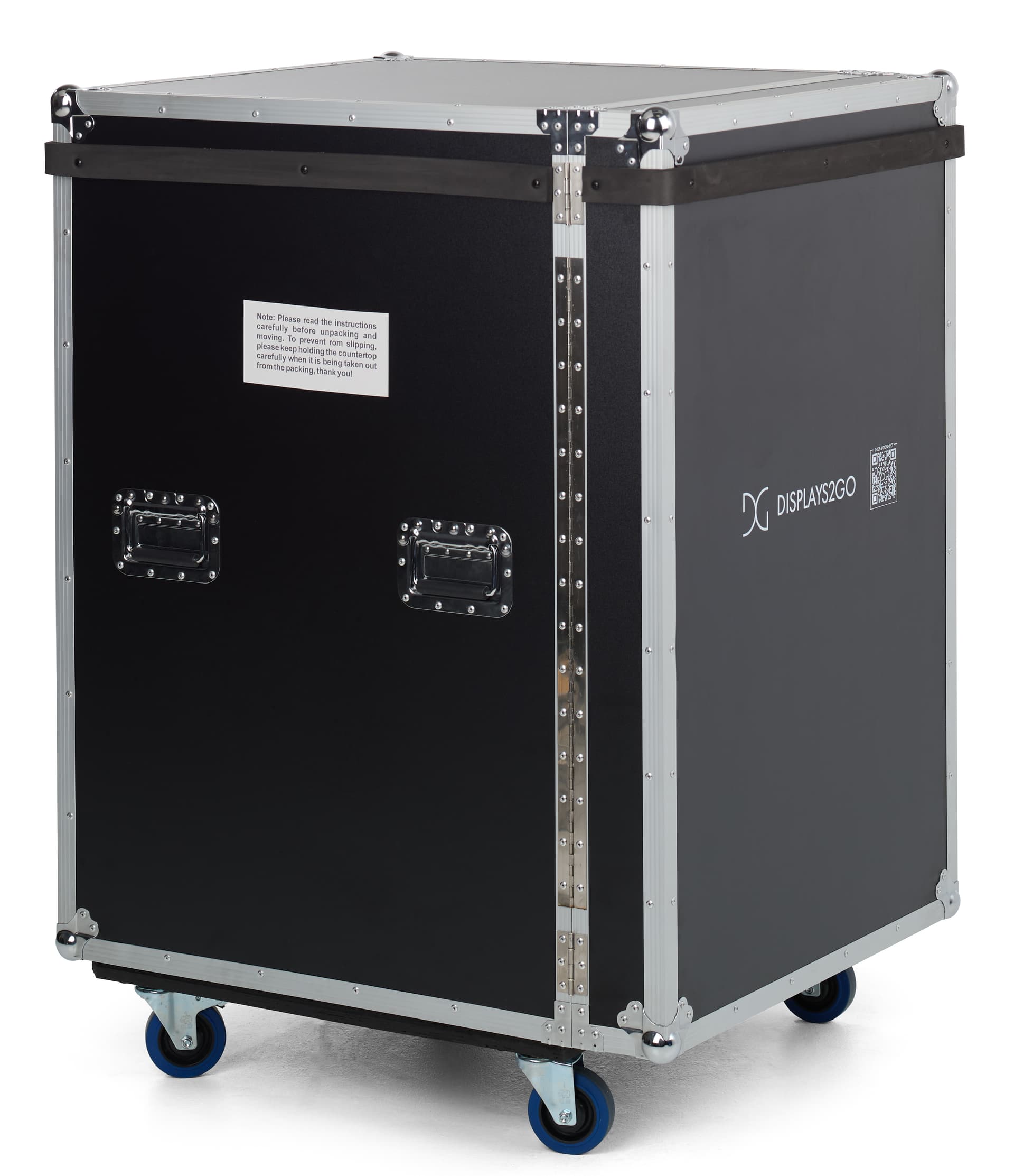 Three-sided digital signage totem with included storage case