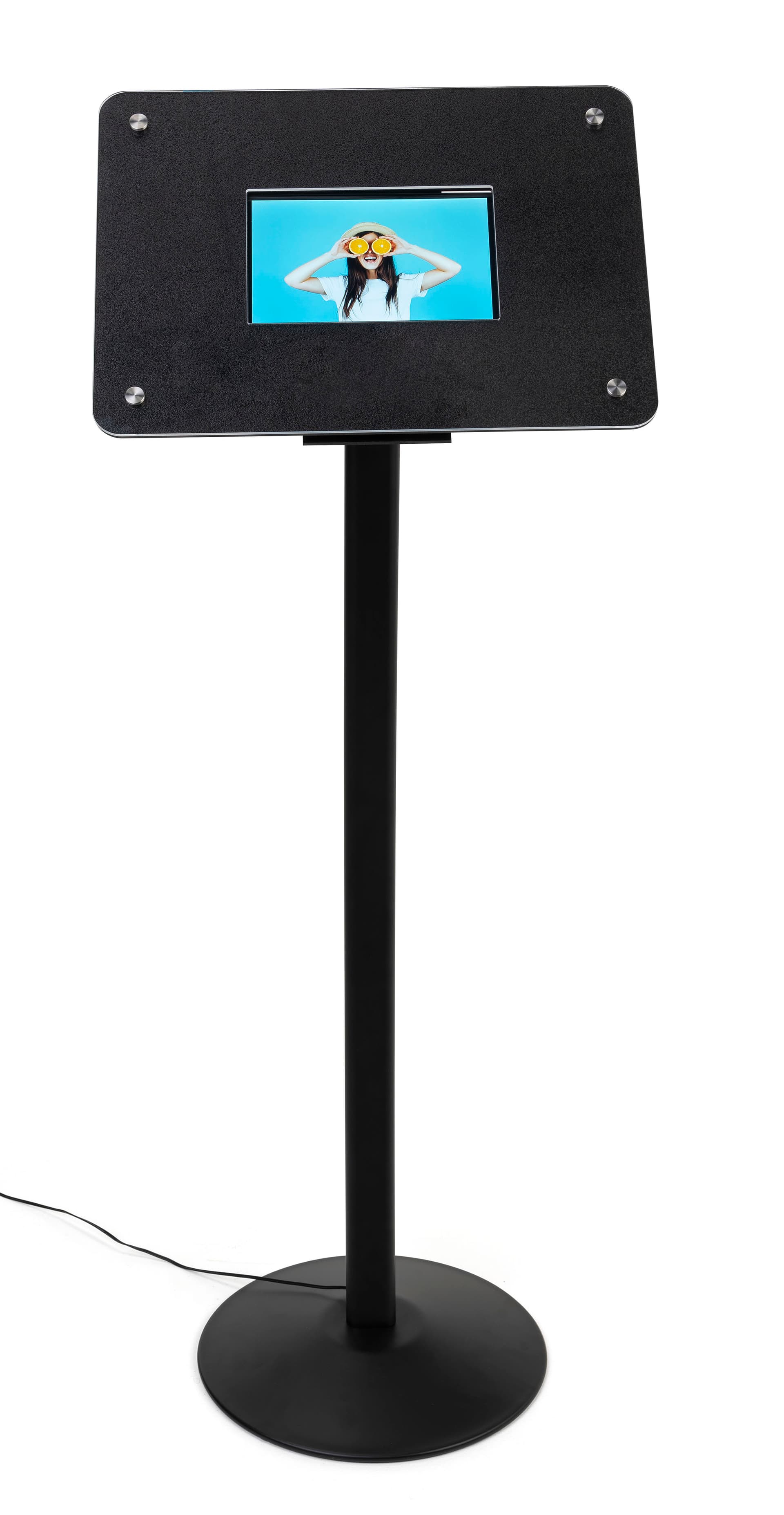 Small digital display stand supports automatic slideshows