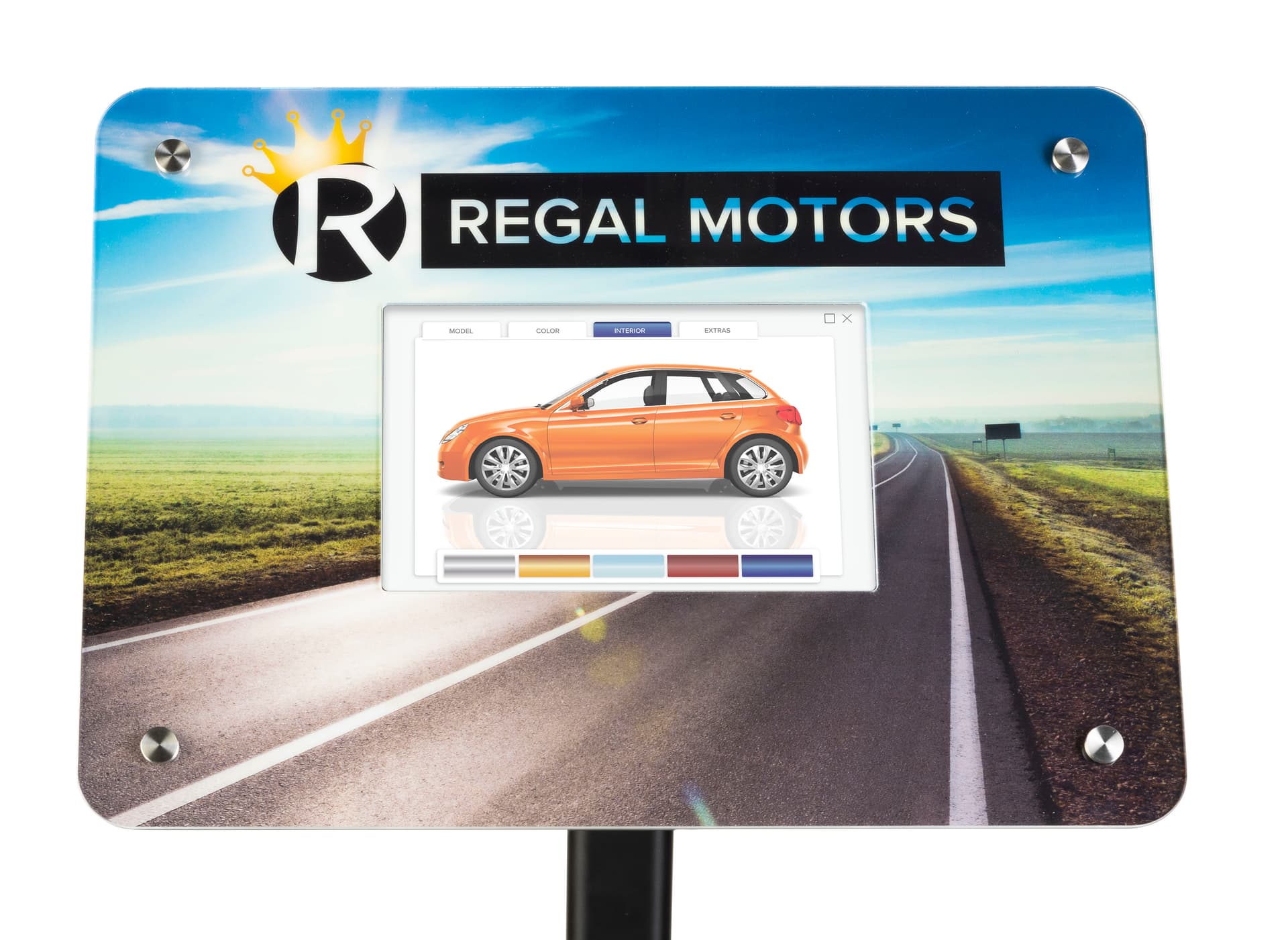 Custom frame for DPF101 digital sign stands features UV digital printing