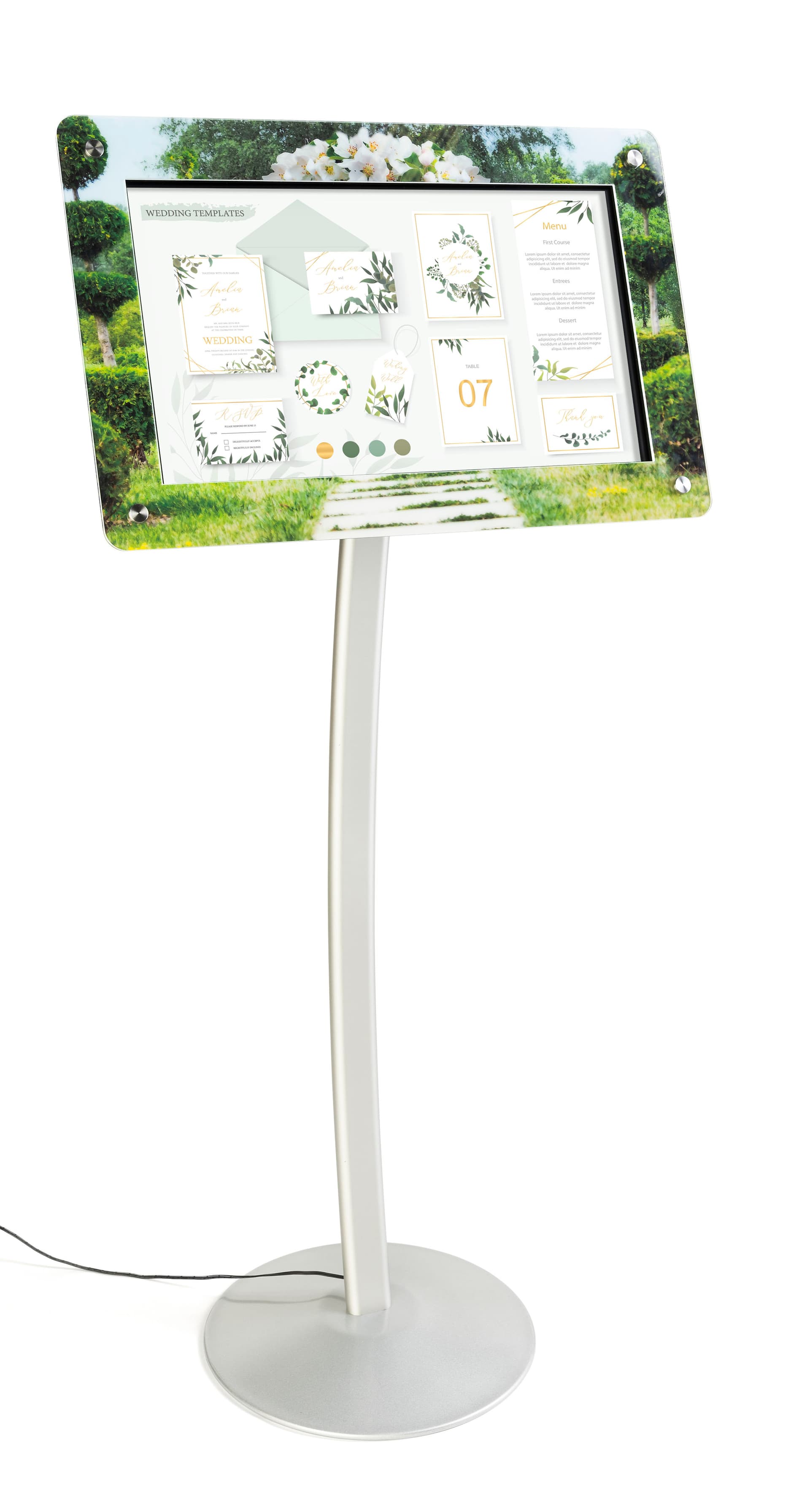 Custom frame for DPF215 digital sign stands with high quality printing