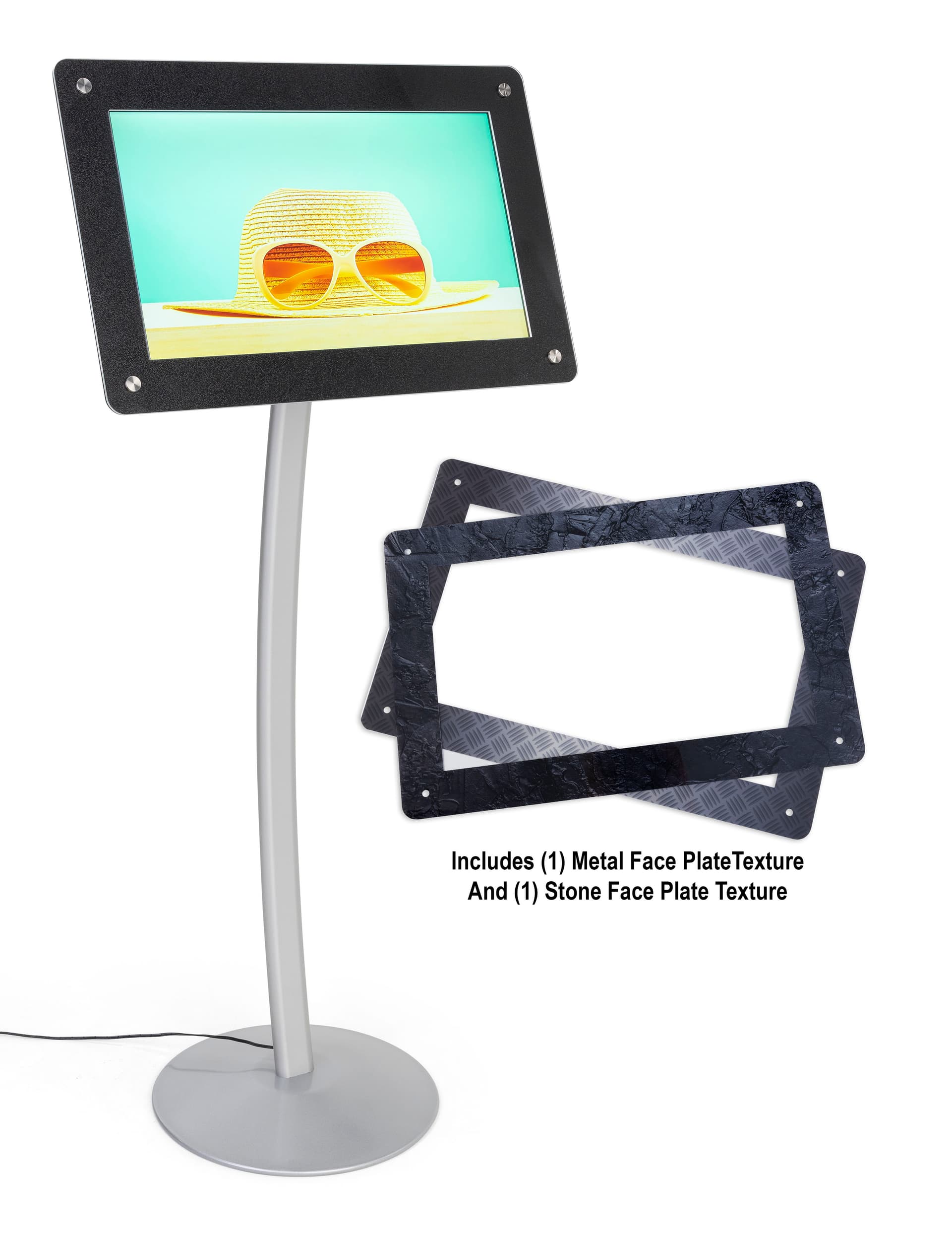 Digital poster pedestal stand with built in clock alarm and calendar