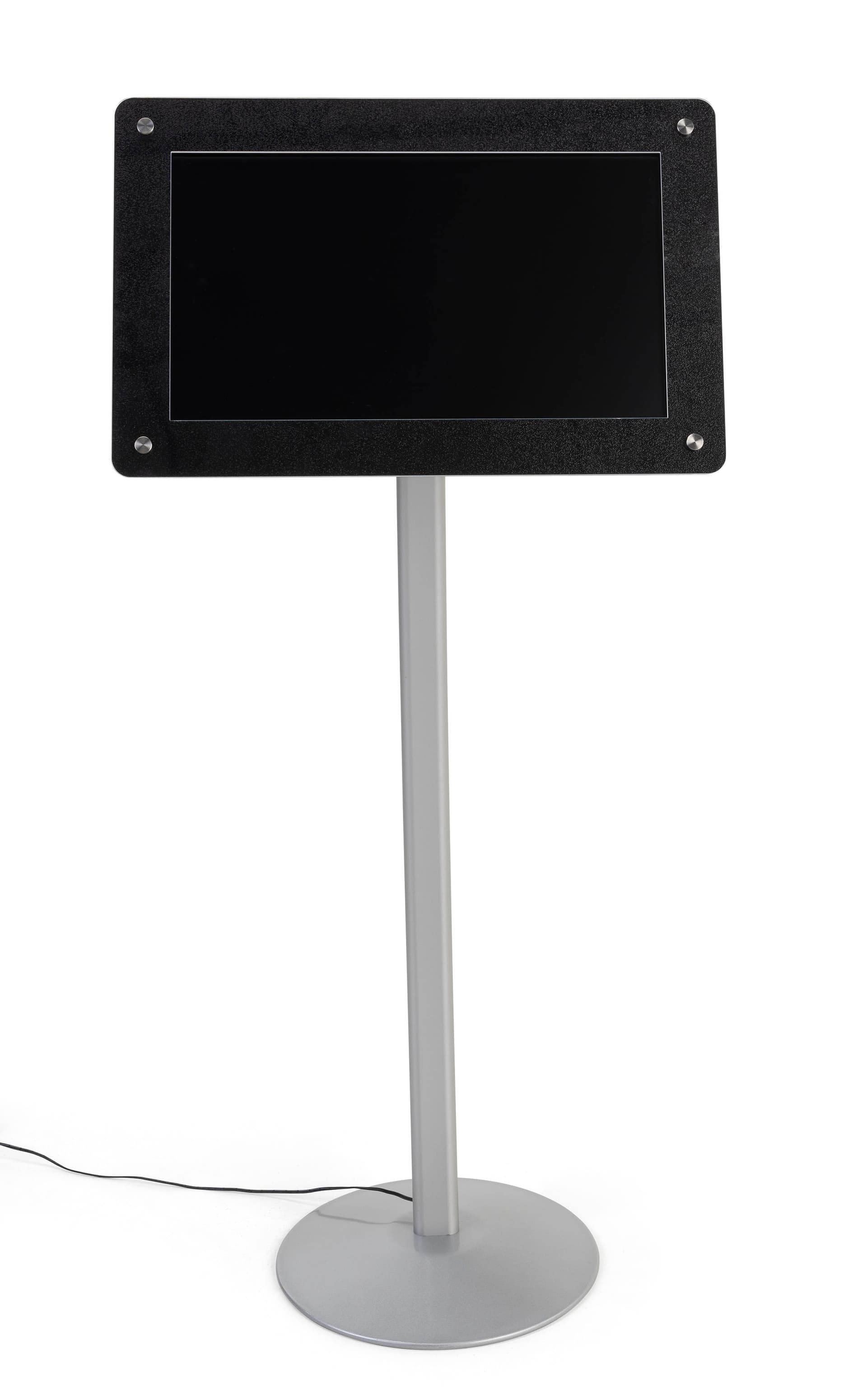 Digital poster pedestal stand supports automatic slideshow 