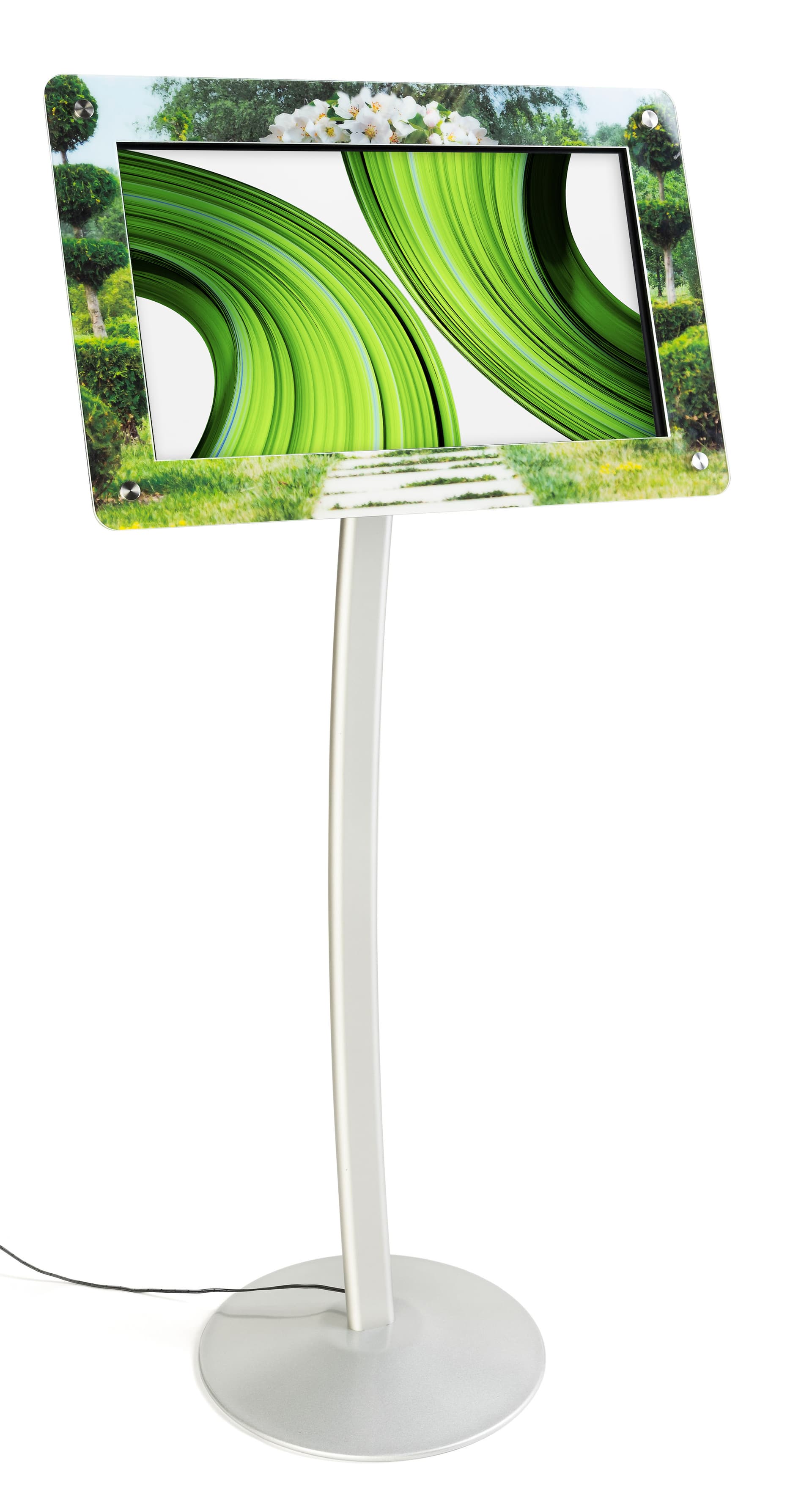 Custom frame digital pedestal sign with personalized graphics