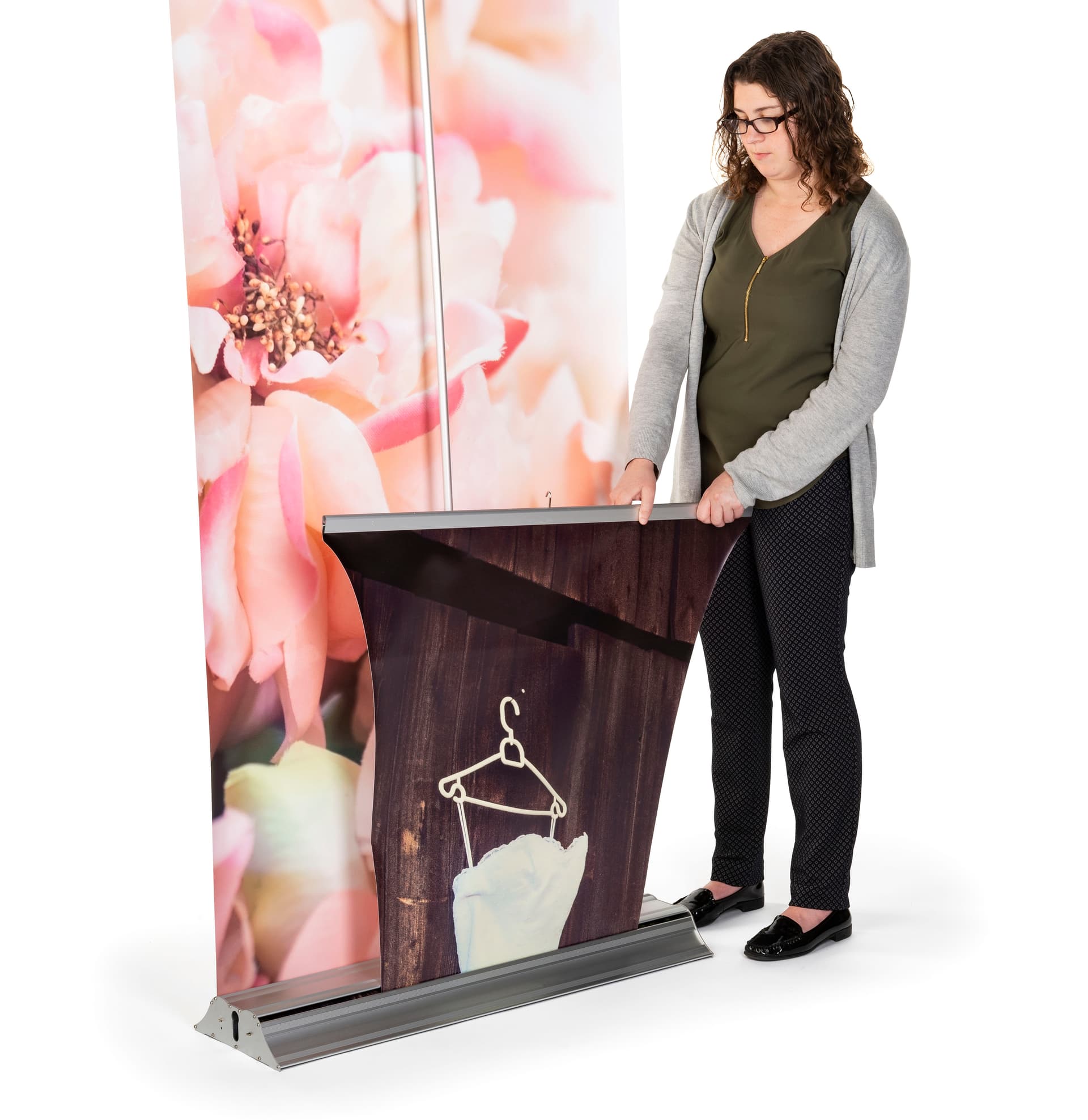 Quick setup dual layer 3D roller banner display 