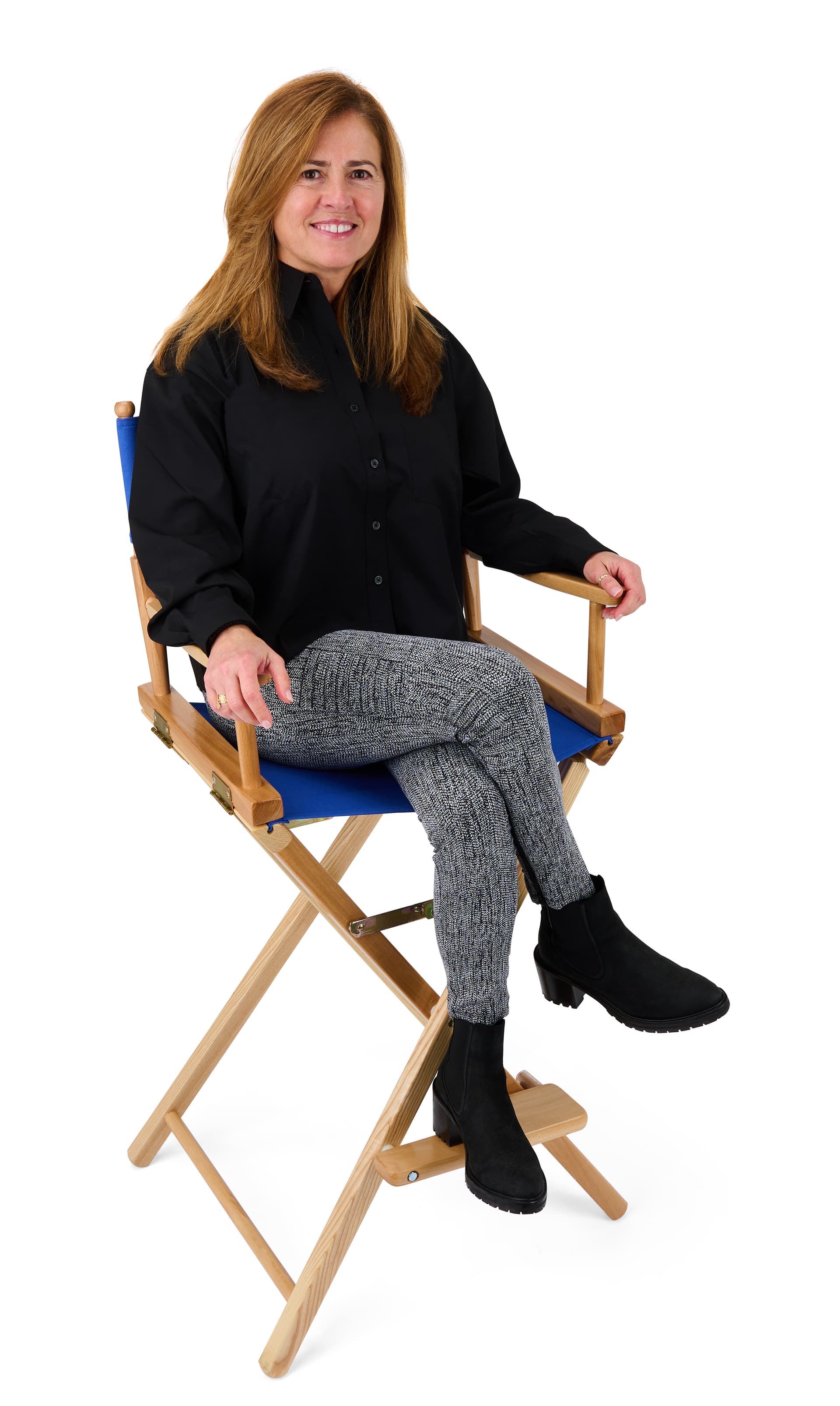 This wood directors chair with removable foot rest