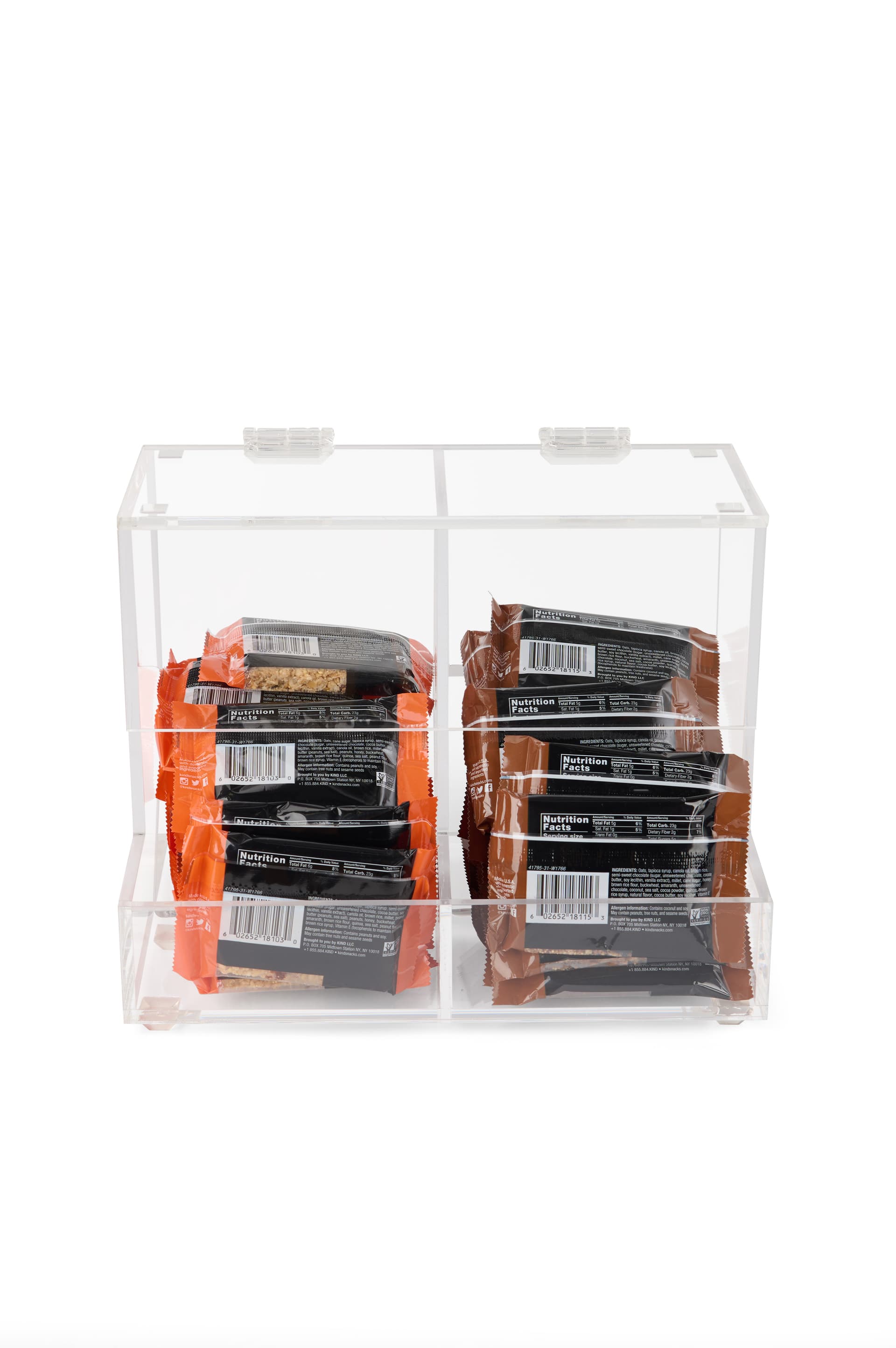 Acrylic candy dispenser with hinged lid