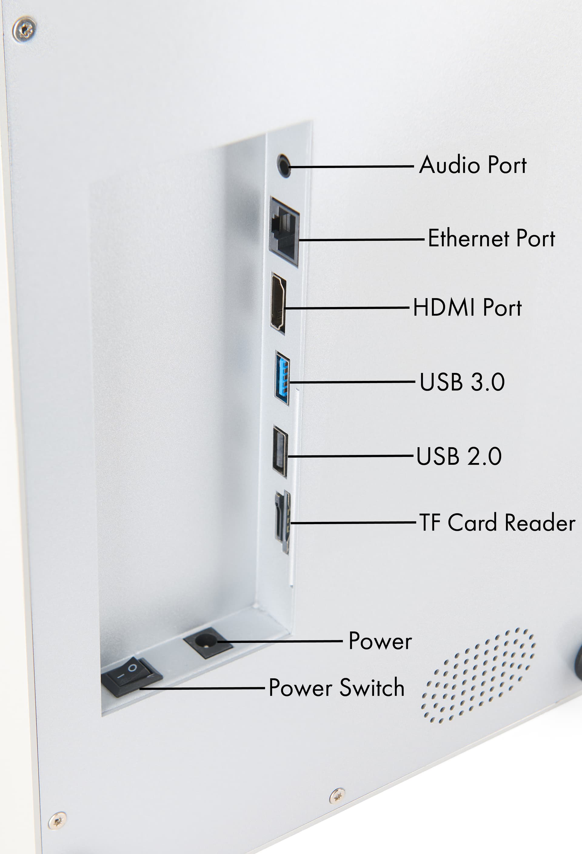 Touchscreen tabletop kiosk with two 8 Watt speakers