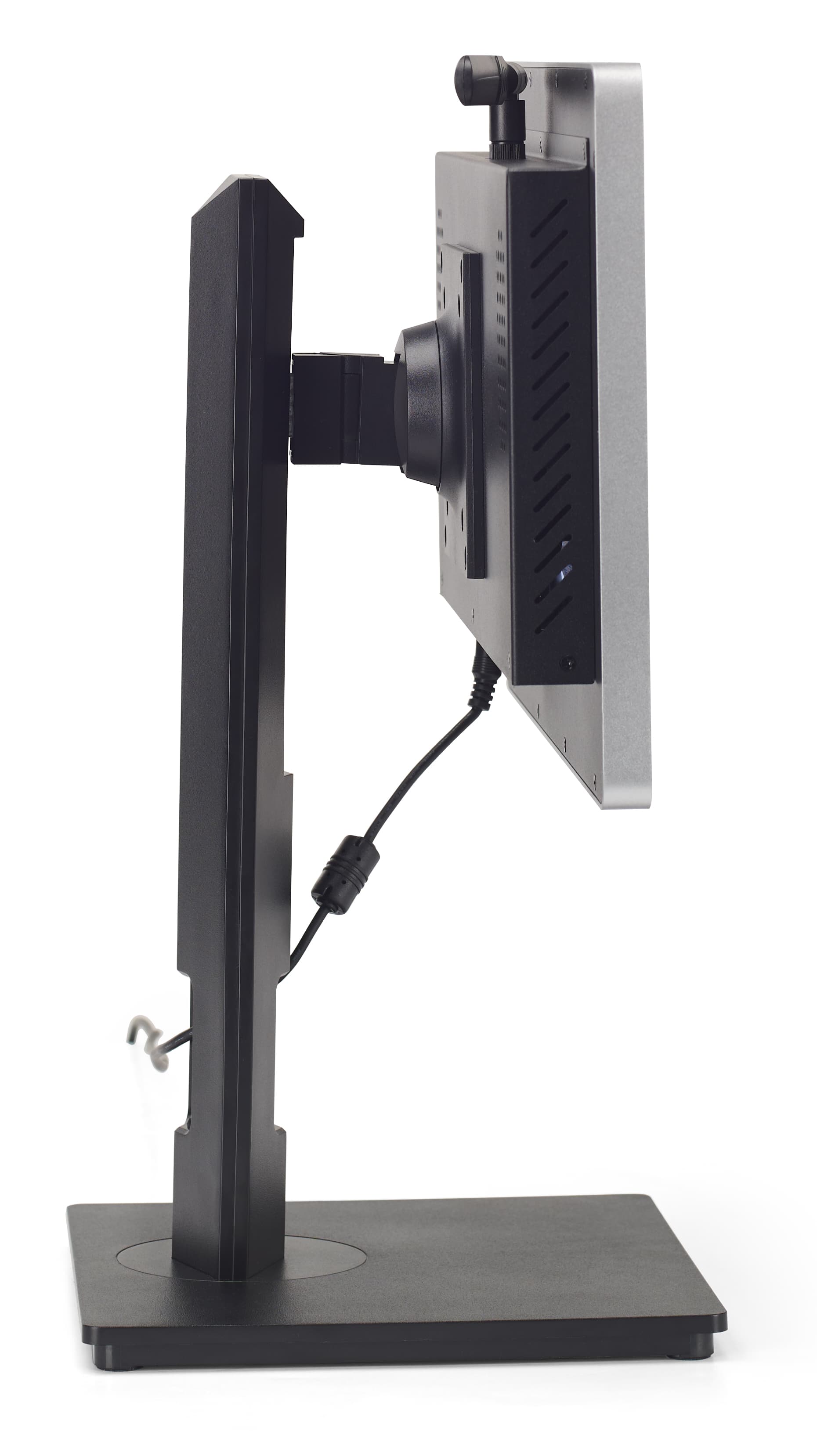 Interactive digital signage with a sleek side profile and adjustable height and angle