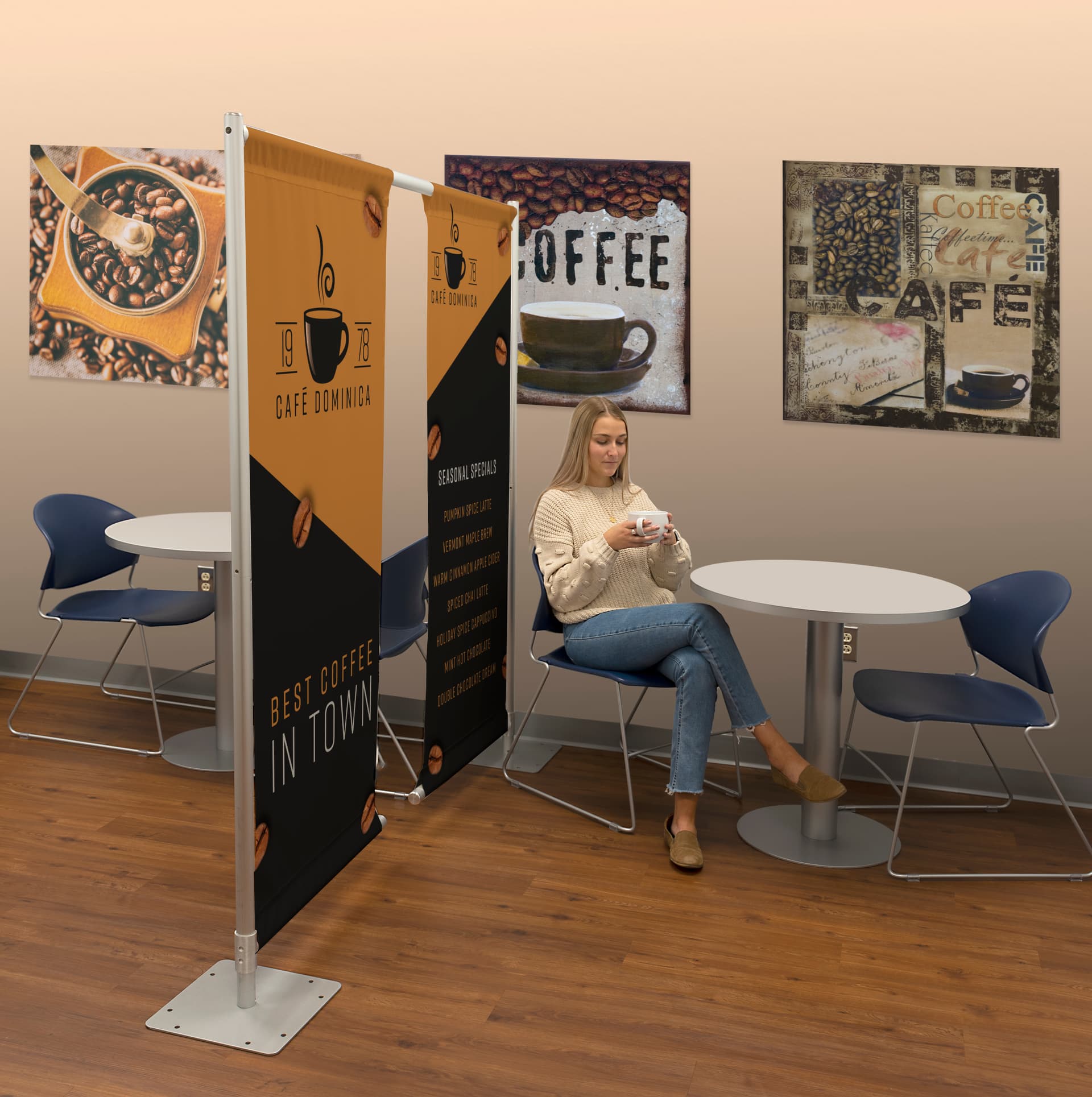 Custom outdoor banner stand with overall width of 80 inches