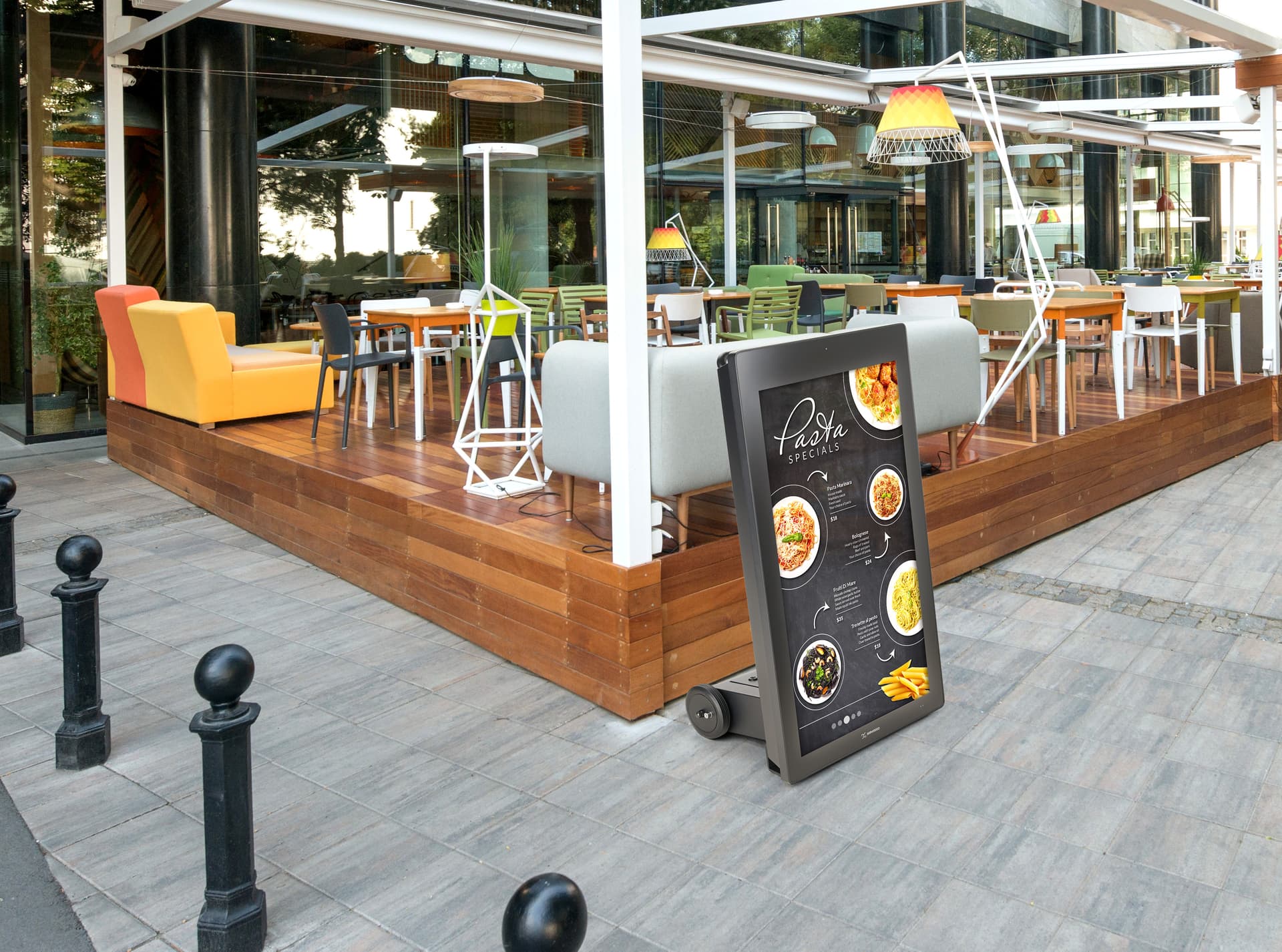 Portable outdoor digital signage with anti theft ring