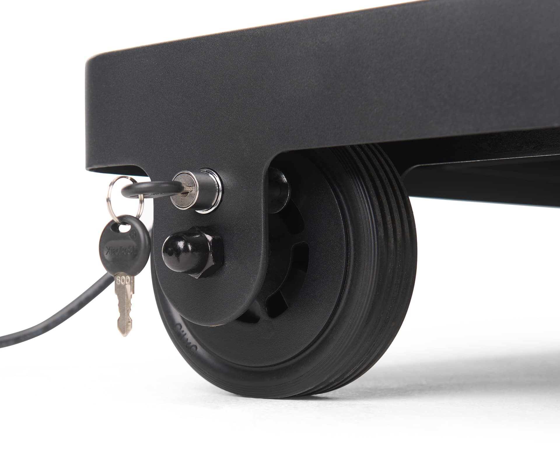 Outdoor touch screen display with key locking wheels for added security and stability