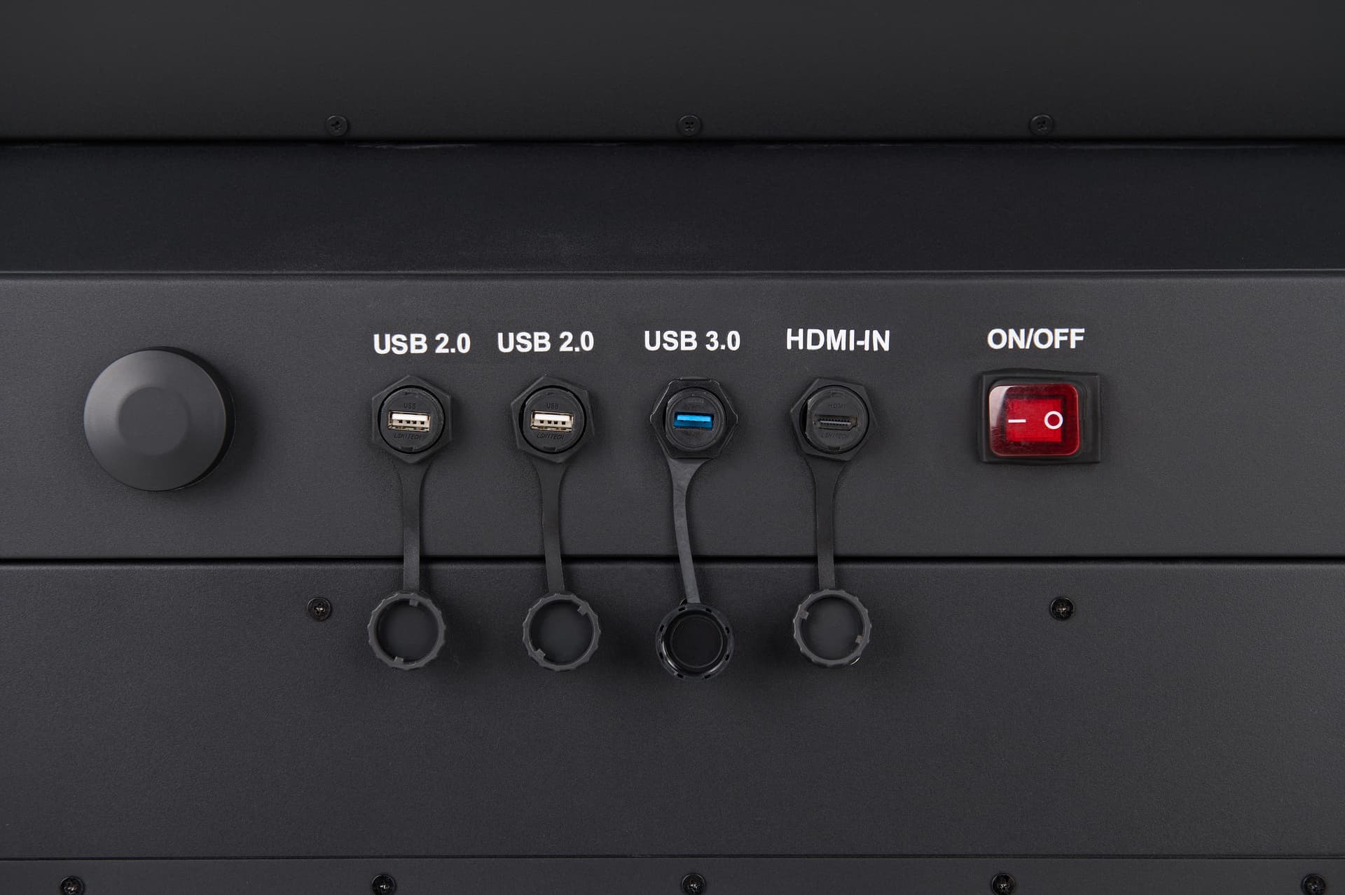 Outdoor touch screen display with included ports of two USB 2.0, one USB 3.0, and HDMI input ports