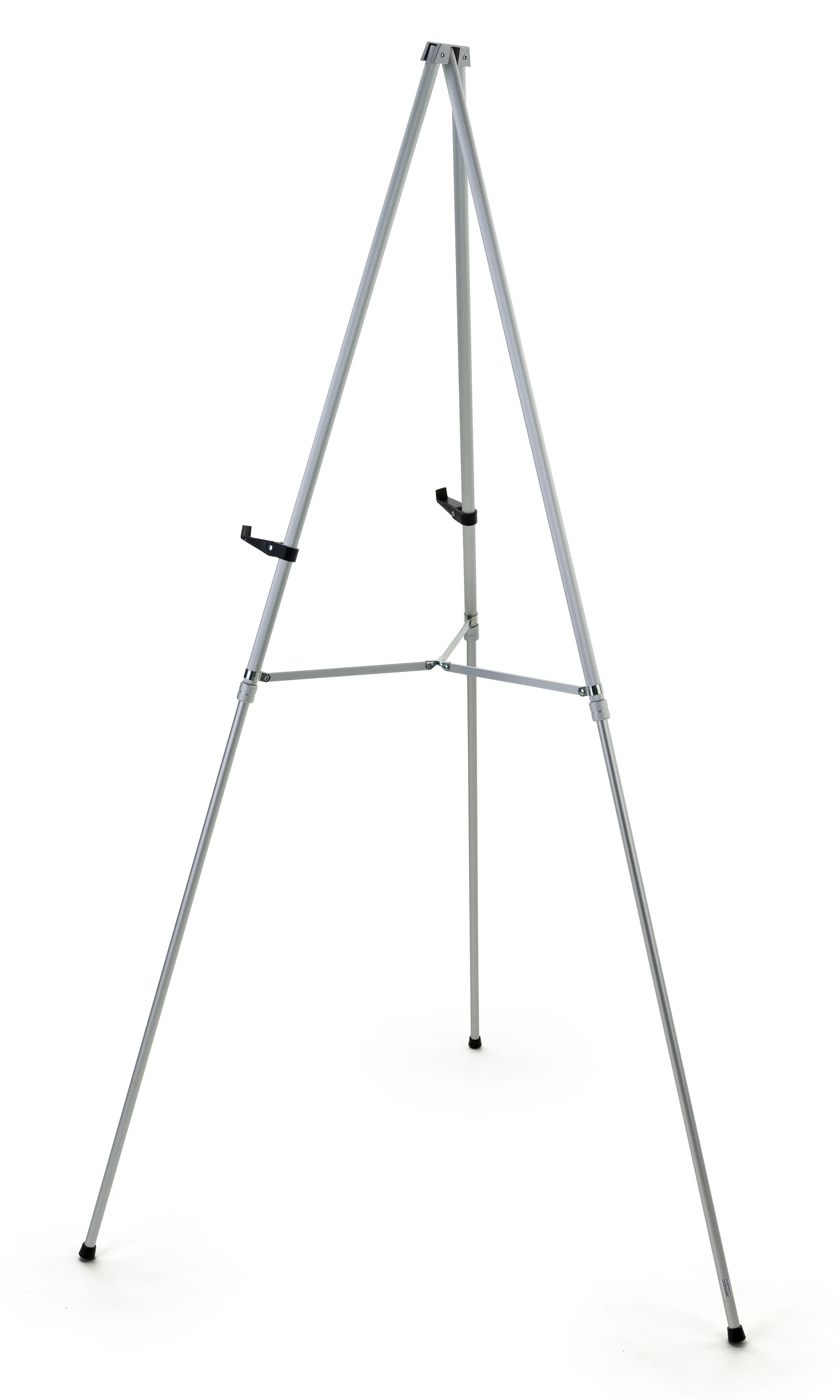 Portable silver tripod easel with moveable support arms