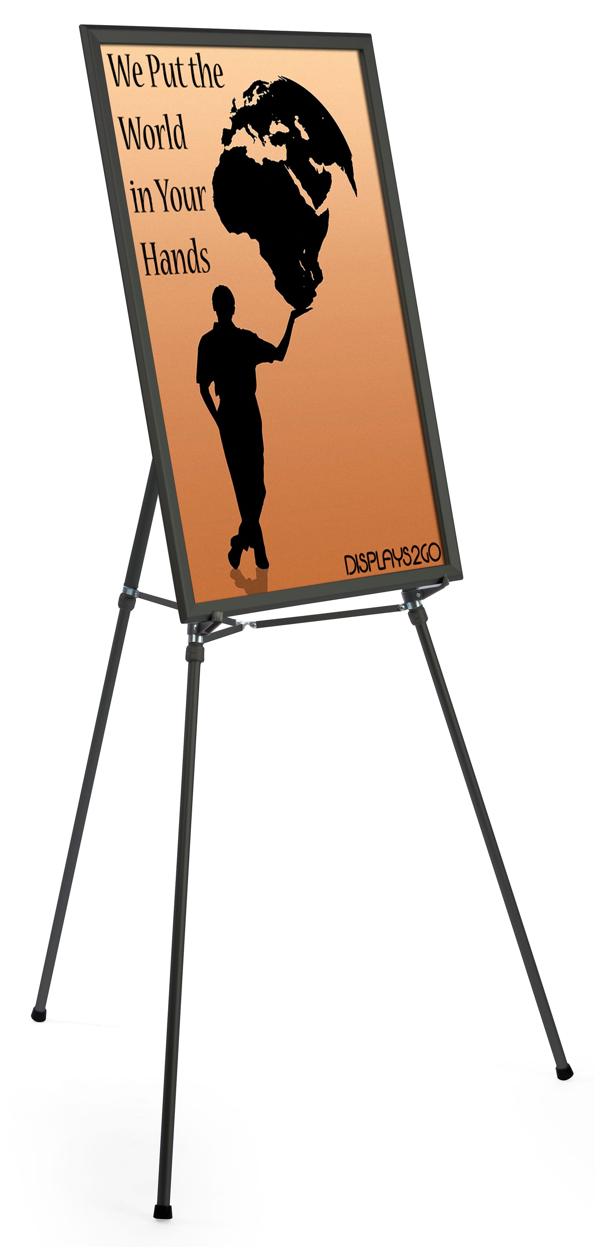 Black Easel Stand with 24” x 36” Snap Frame with Adjustable Legs
