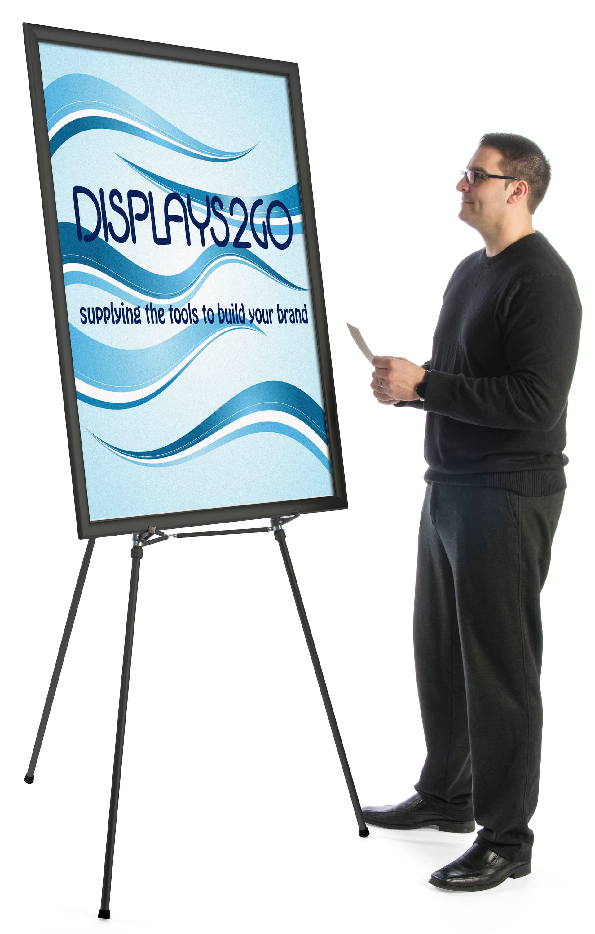 Black Easel Stand with 36” x 48” Snap Frame with Adjustable Legs 