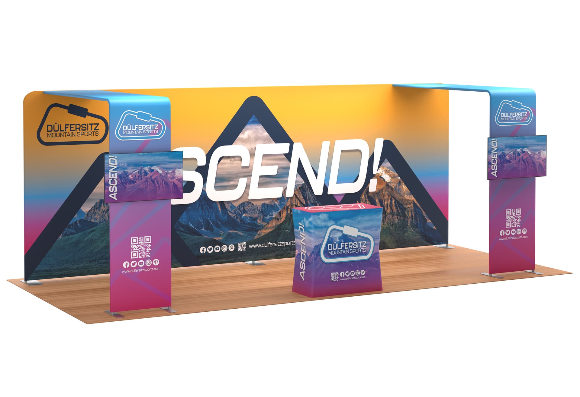 Pop up trade show booth with two monitor mounts