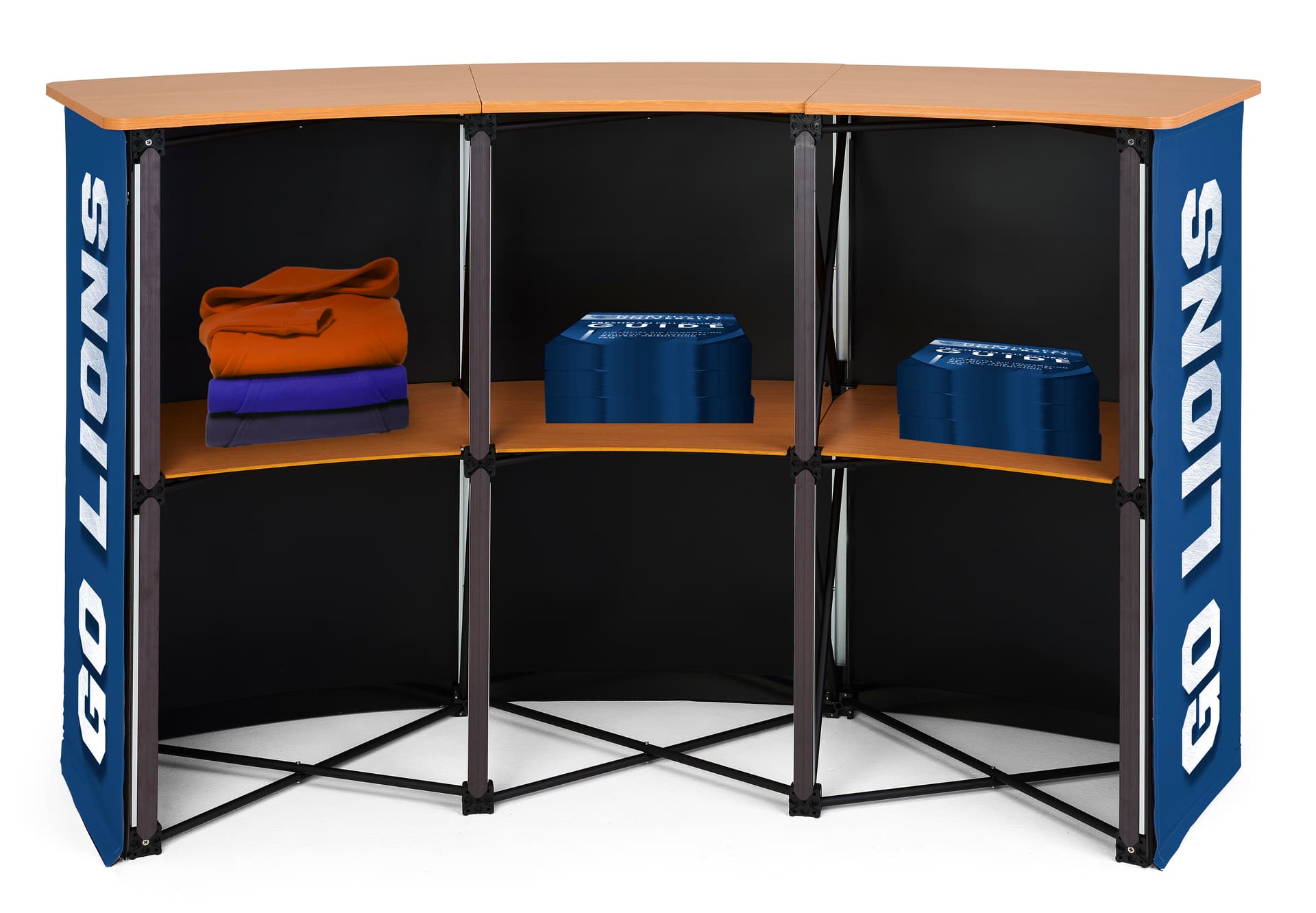 Pop up counter stand with an inner shelf for storage