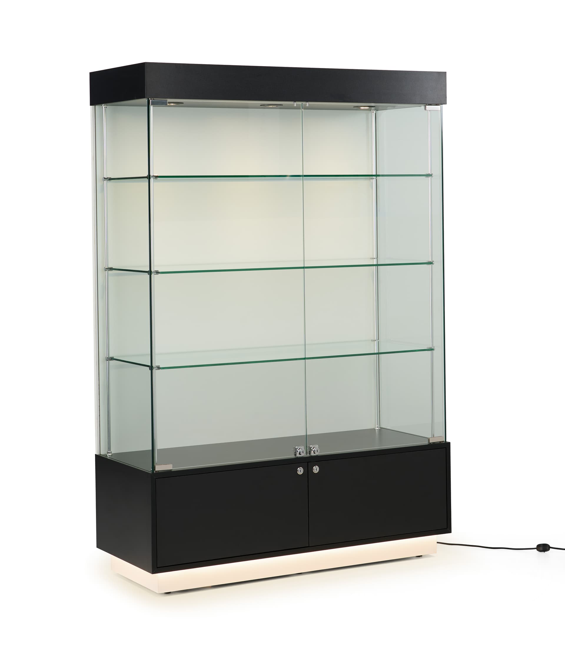 Light up display case with illuminated toe-kick