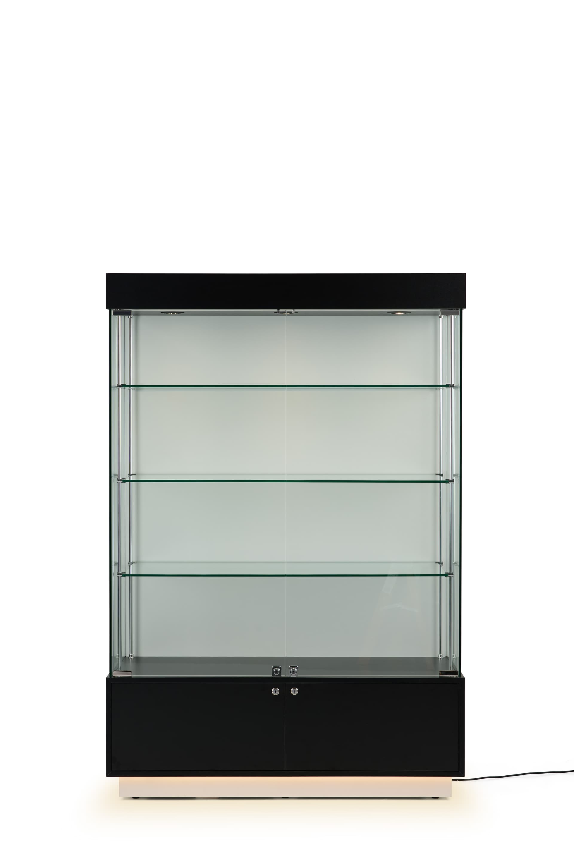 Light up display case with white backwall