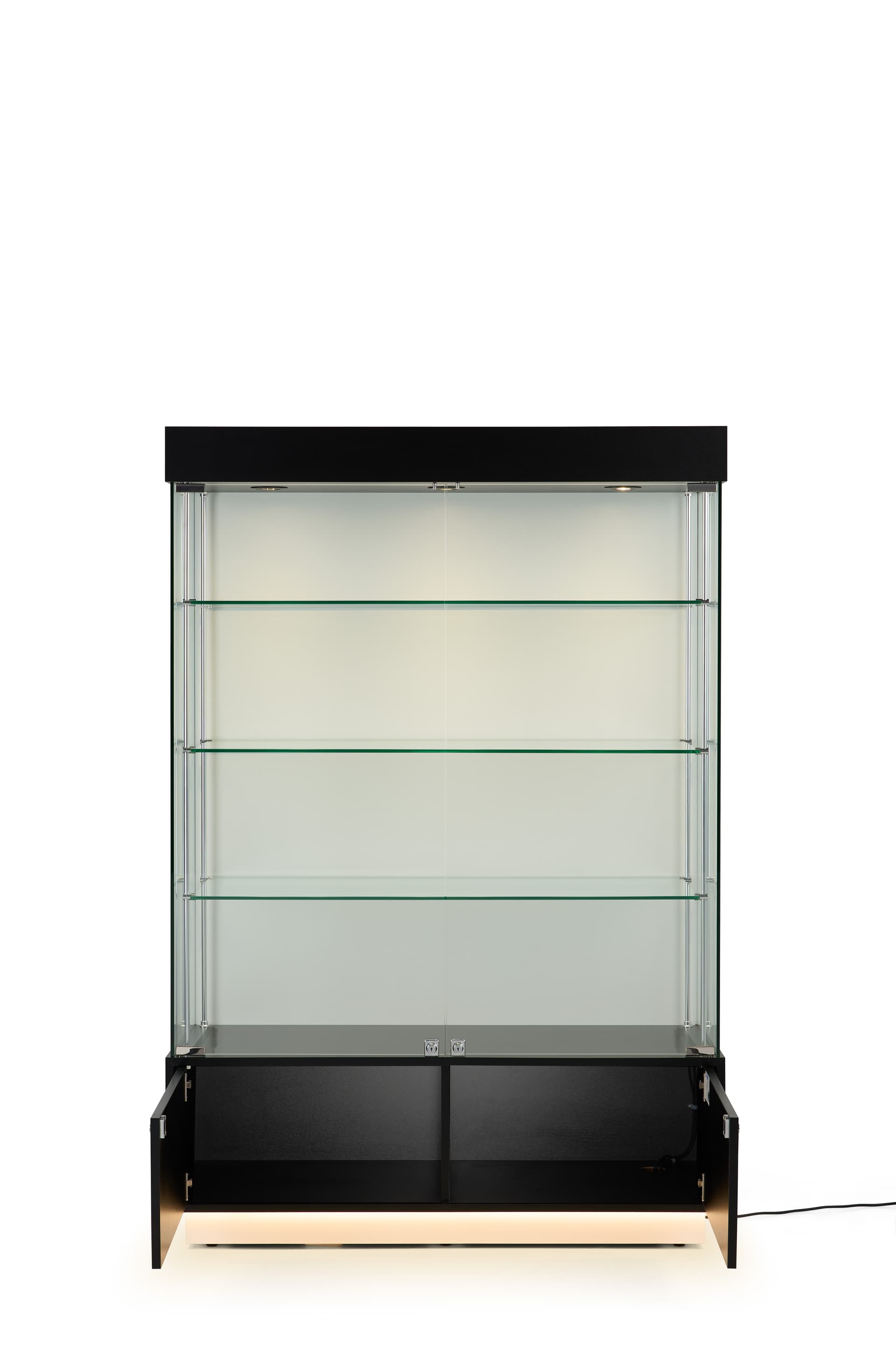 Light up display case  with secure split-storage cabinet