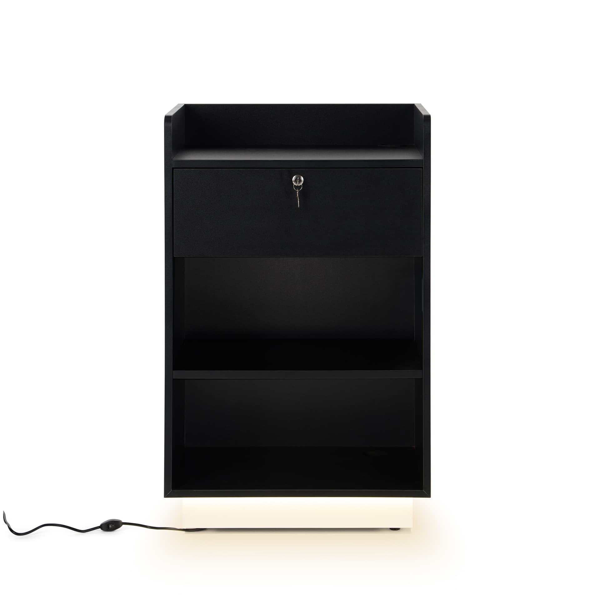 Modern hostess stand with adjustable shelf
