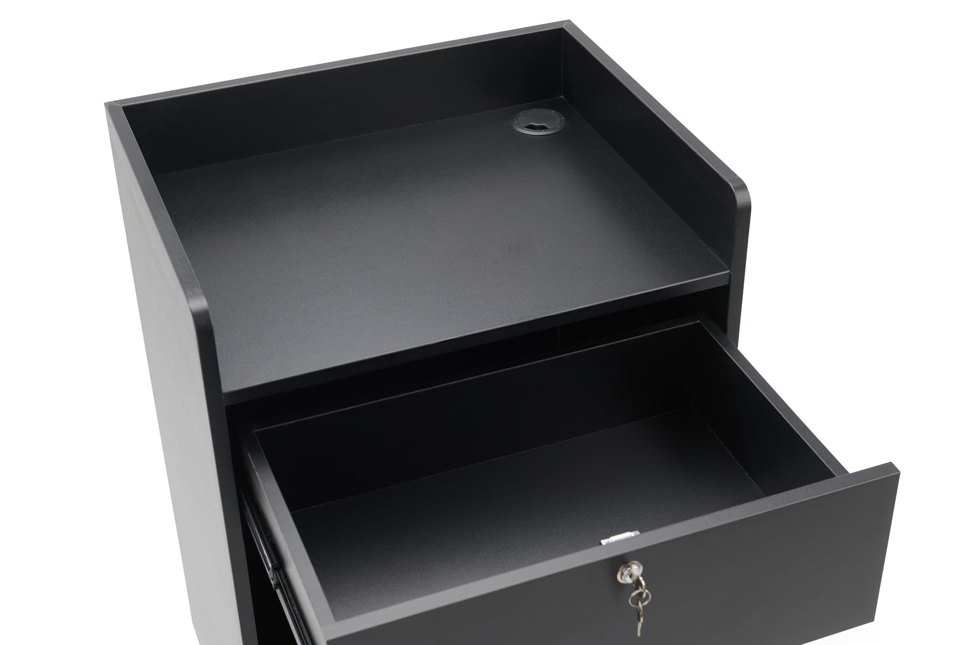 Modern hostess stand with lockable drawer
