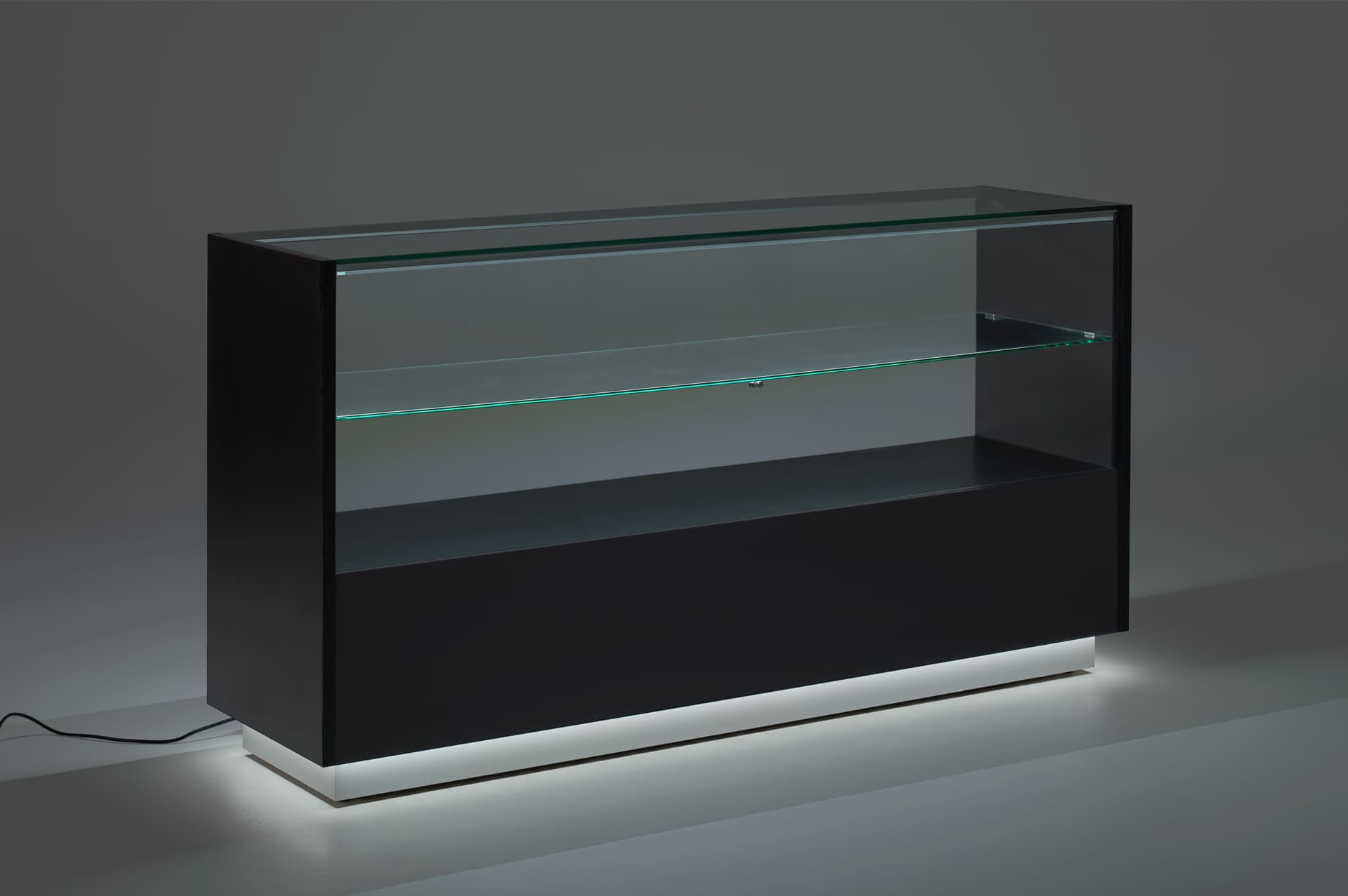 Glass showcase counter with energy efficient LED lighting