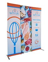 Fabric banner display stand with double sided graphics