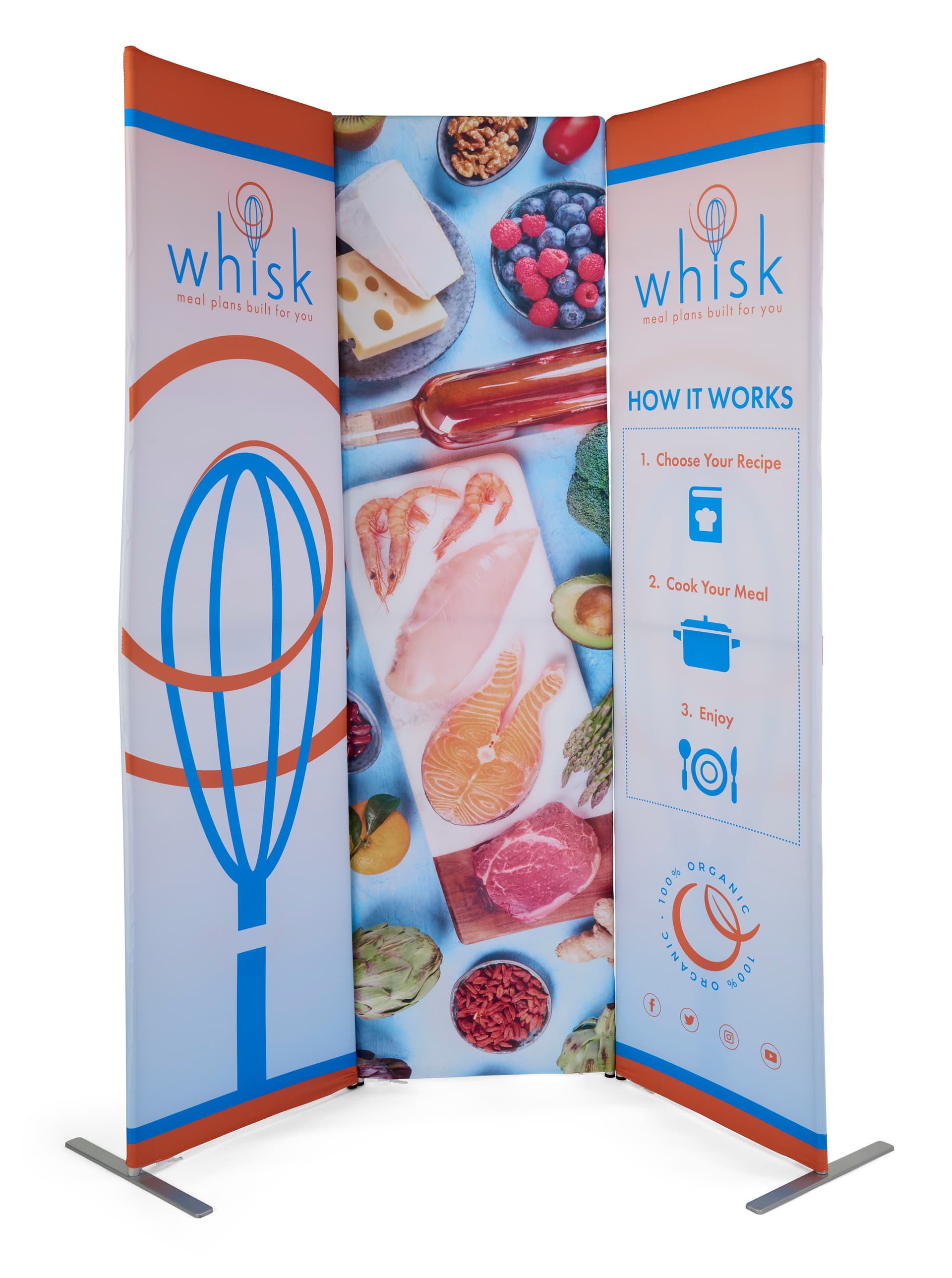 Fabric banner display stand with aluminum feet