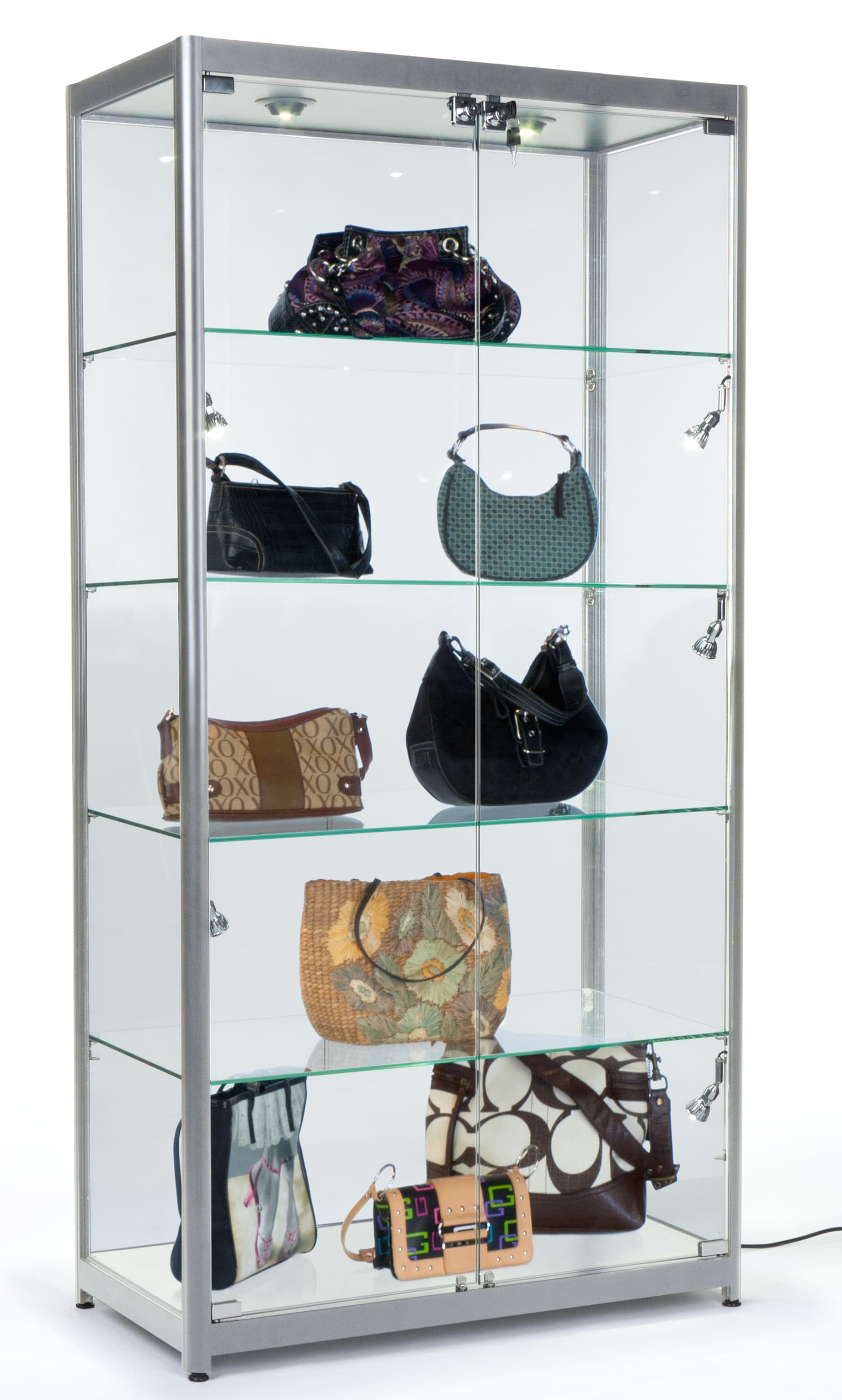 Siilver Aluminum Frame Display Cases Lock To Keep Merchandise Secure