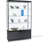 48” Display Case w/ 7 Halogen Top & Side Lights, 3 Fixed Shelves, Hinged Doors- Black