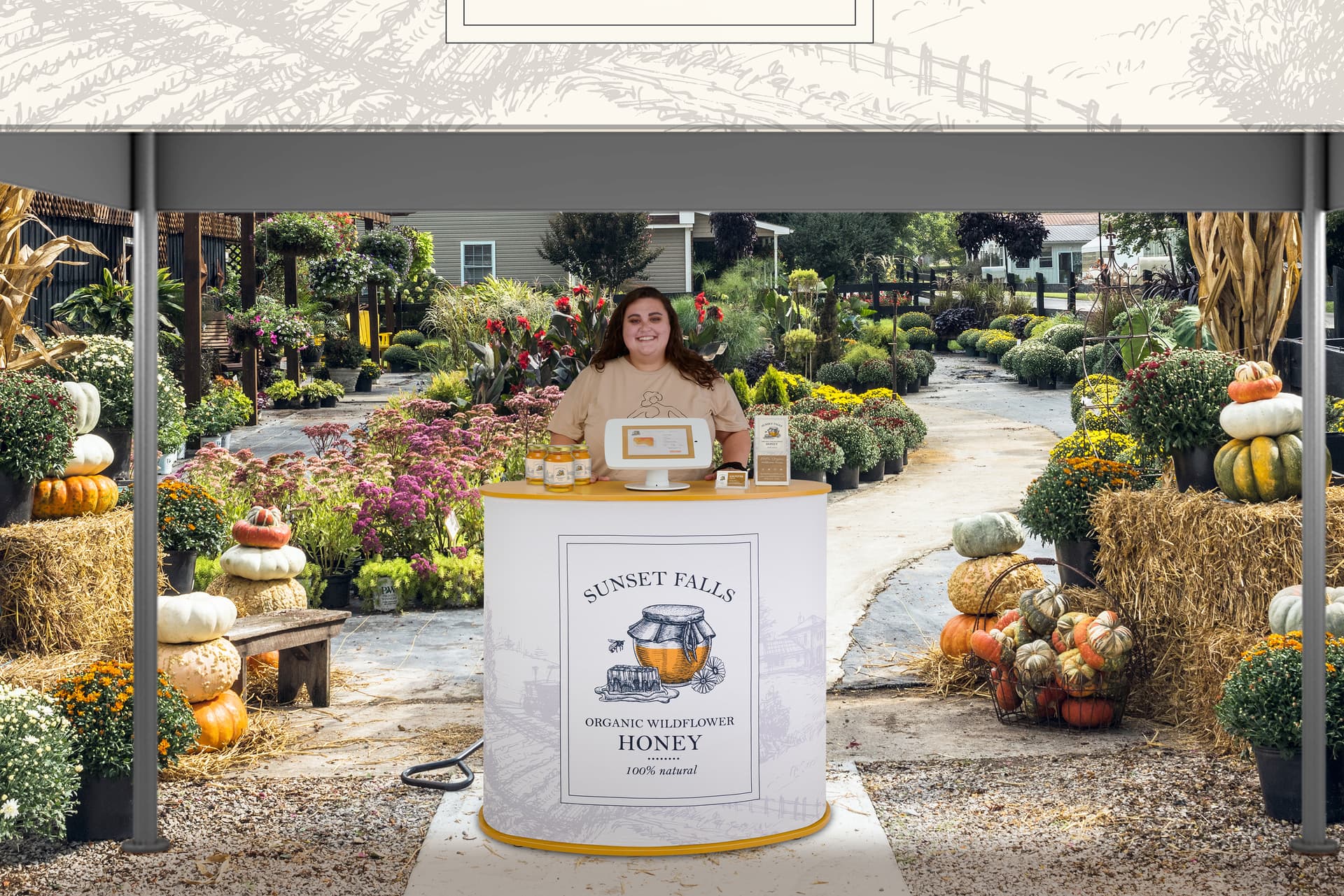 Portable trade show counter with kidney bean shape