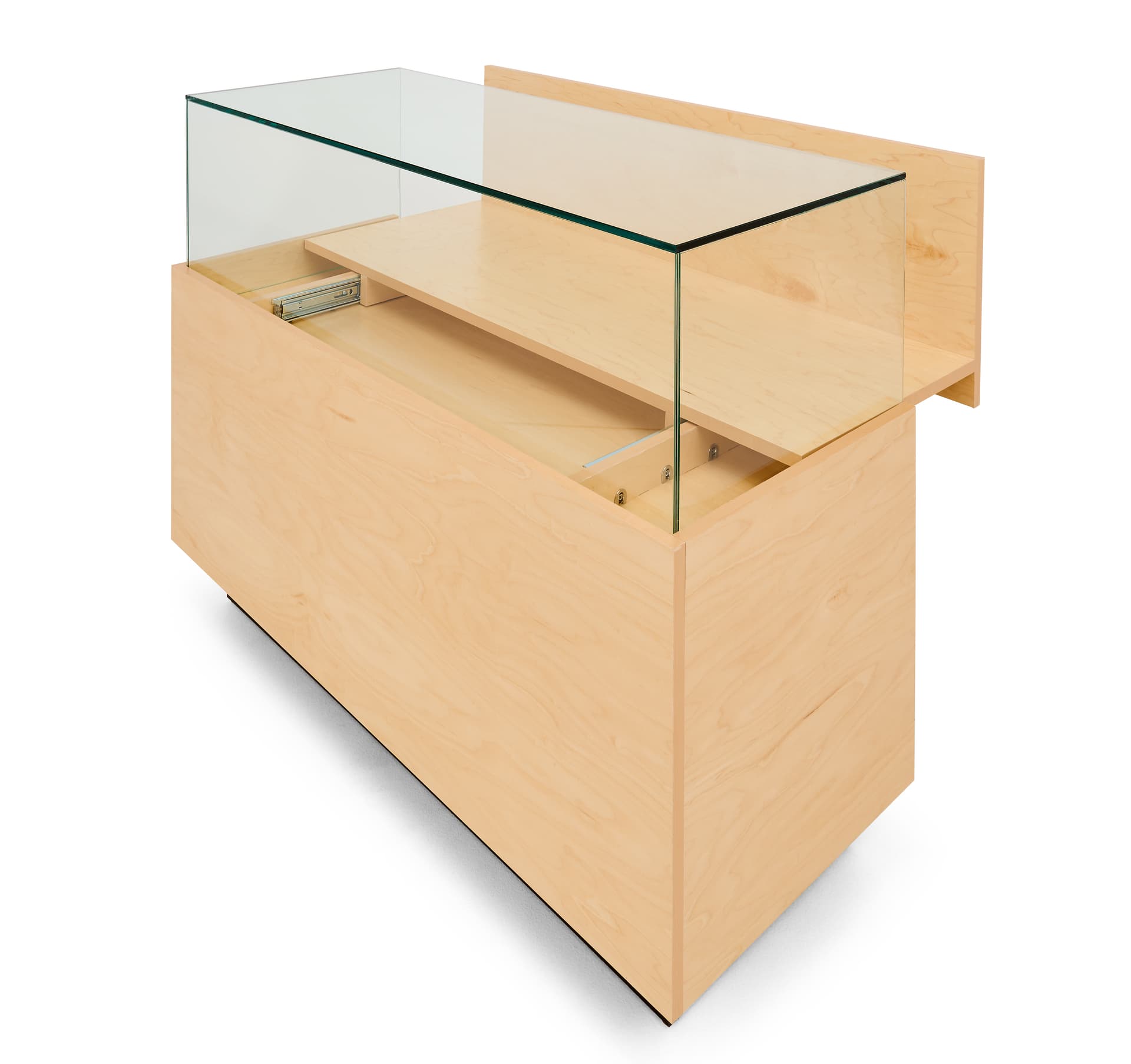 Wooden display counter with pull-out deck